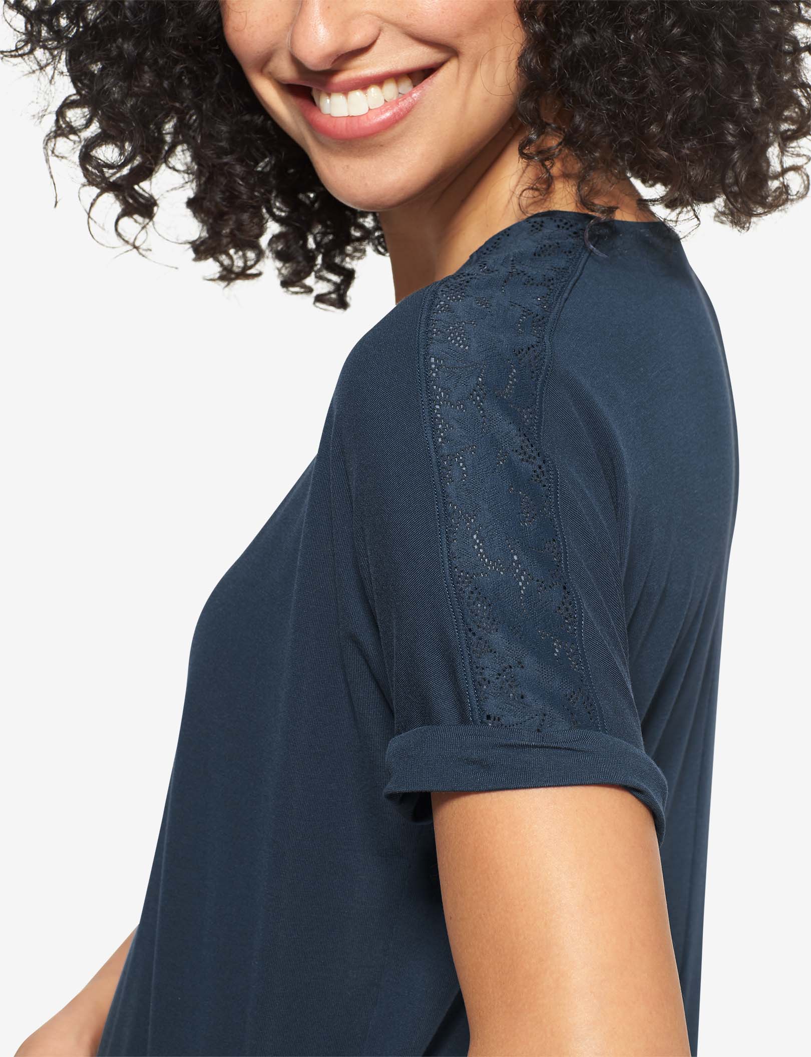 Women's Second Skin Sleep Lace Tee::Dress Blues Lace
