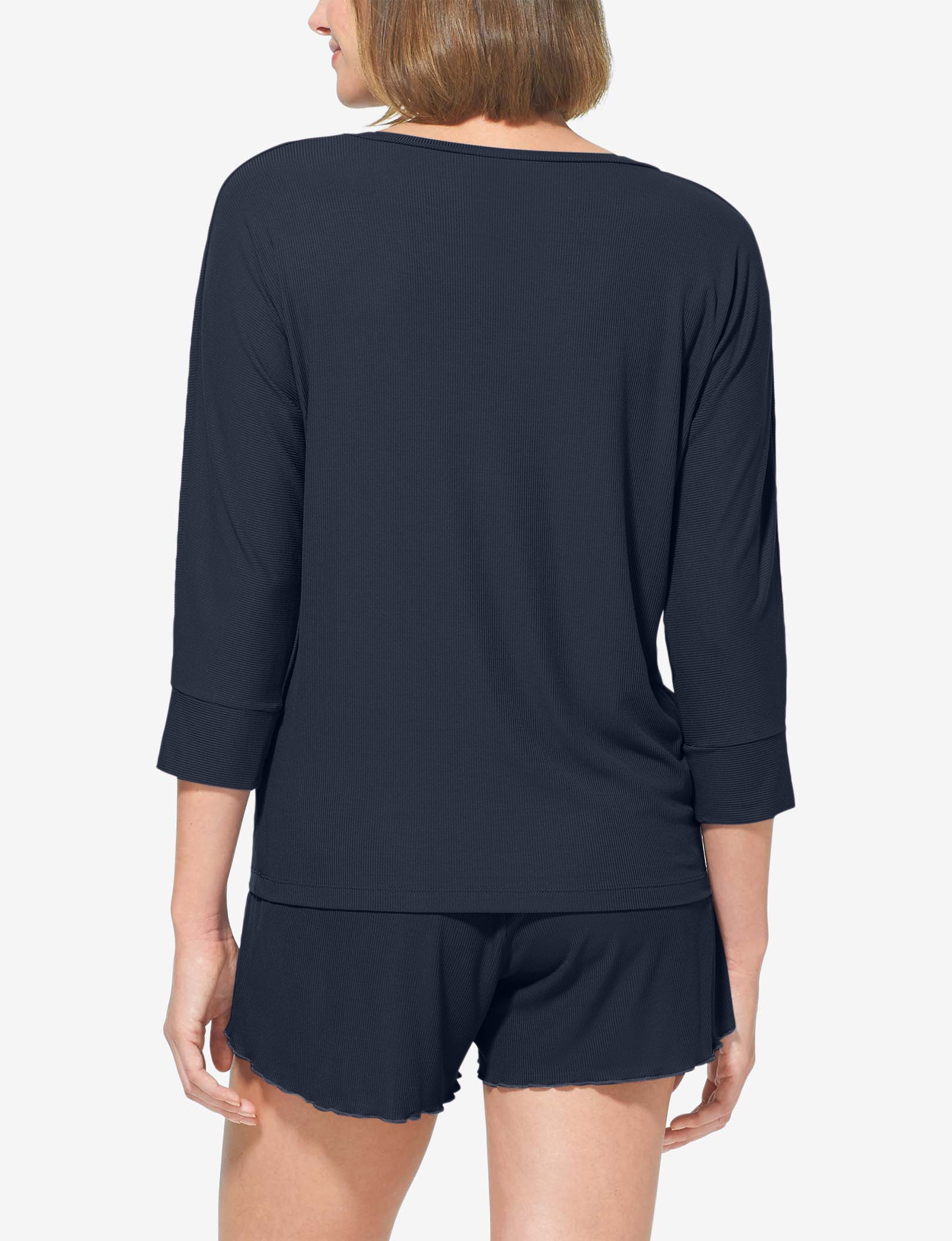 Women's Second Skin V-Neck Sleep Tee, Micro Rib::Navy Blazer Micro Rib