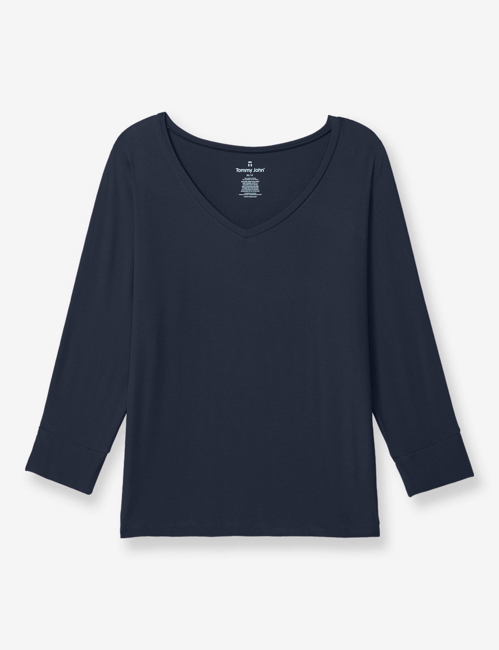 Women's Second Skin V-Neck Sleep Tee, Micro Rib::Navy Blazer Micro Rib