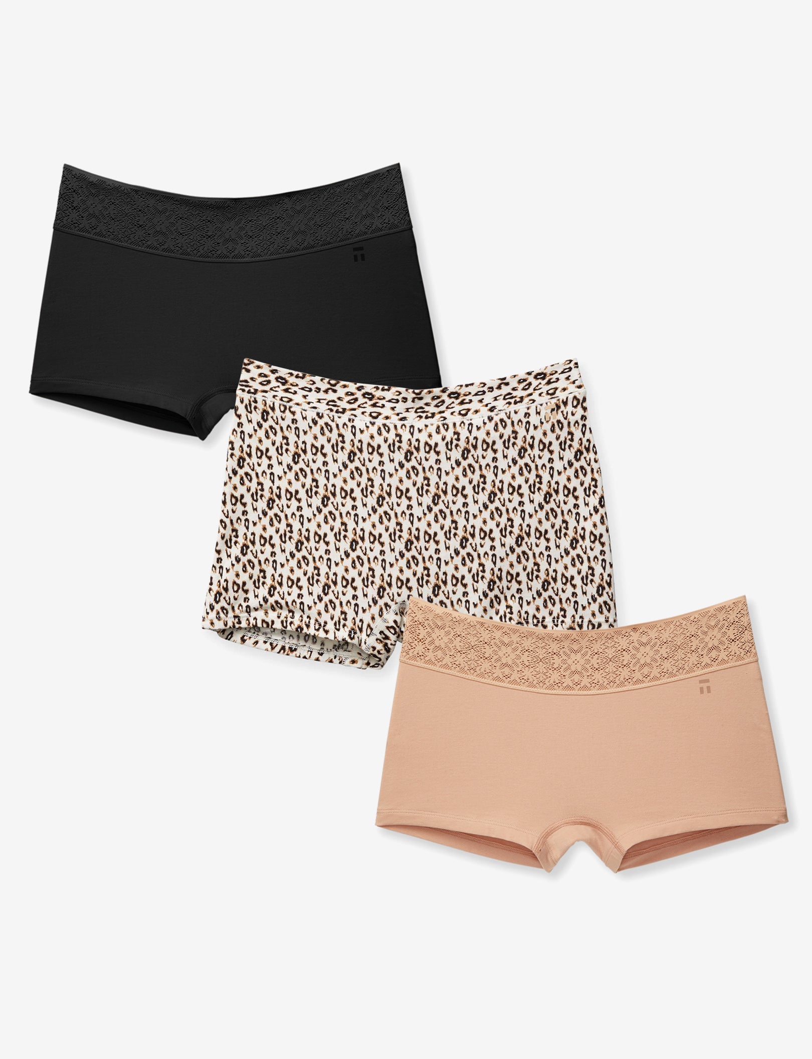 Women's Boyshort 3-Pack::Black/Maple Sugar/Natural Leopard