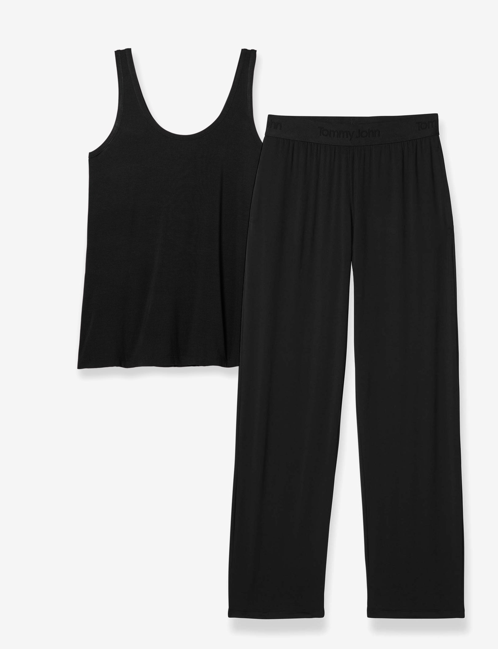 Women's Second Skin Sleep Tank & Pant Basic Set::Black