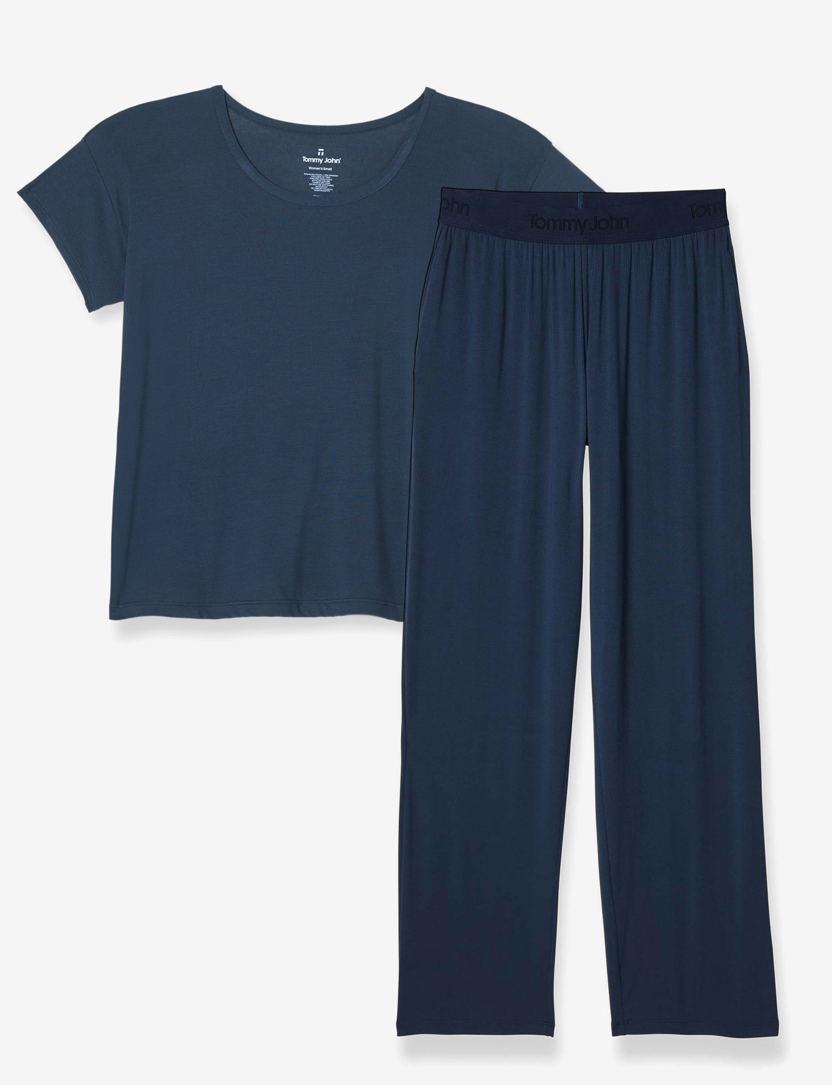 Women's Second Skin Sleep Tee & Pant Basic Set::Dress Blues