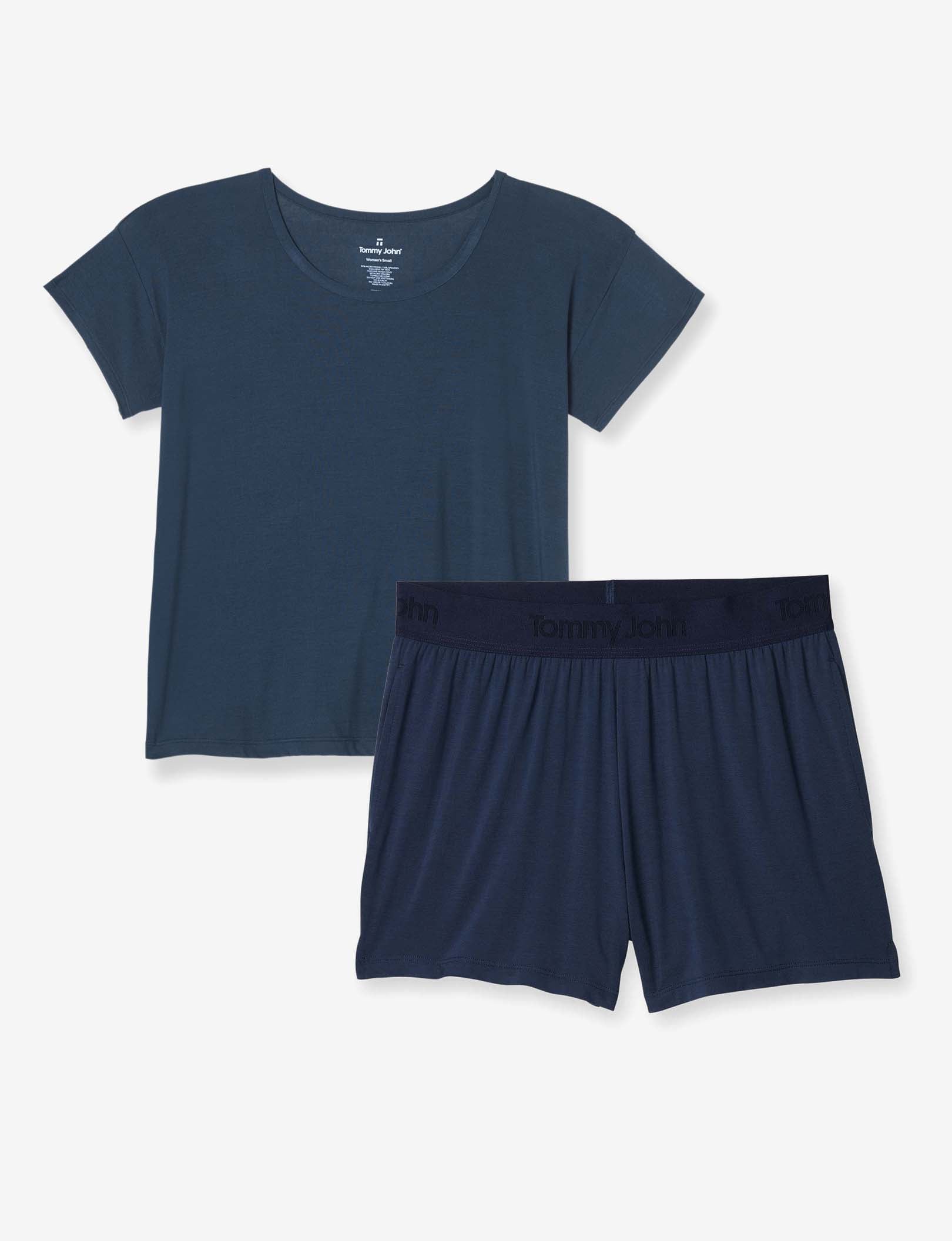 Women's Second Skin Sleep Tee & Short Basic Set::Dress Blues