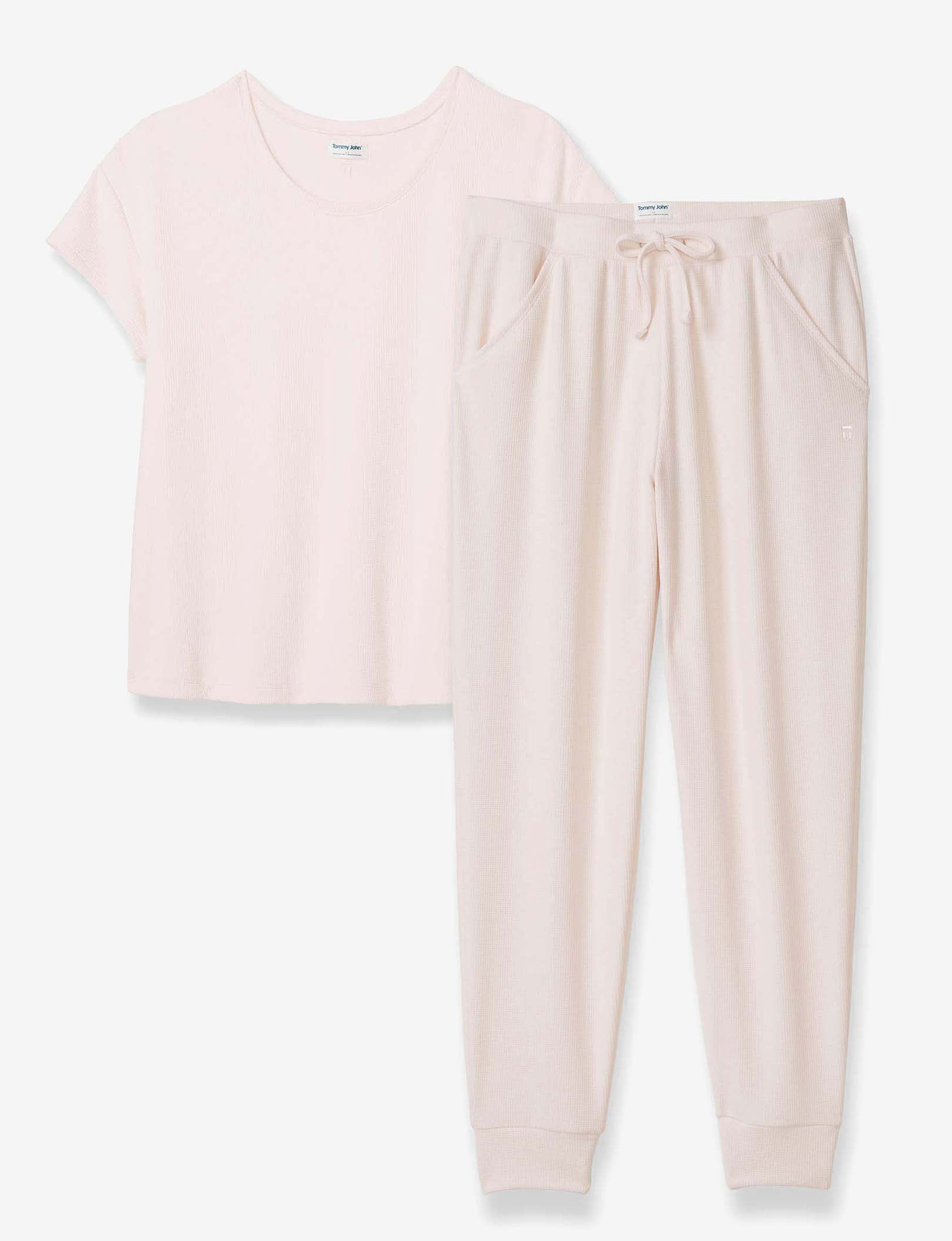 Women's Zen Waffle Tee & Jogger Set::Pastel Parchment Waffle