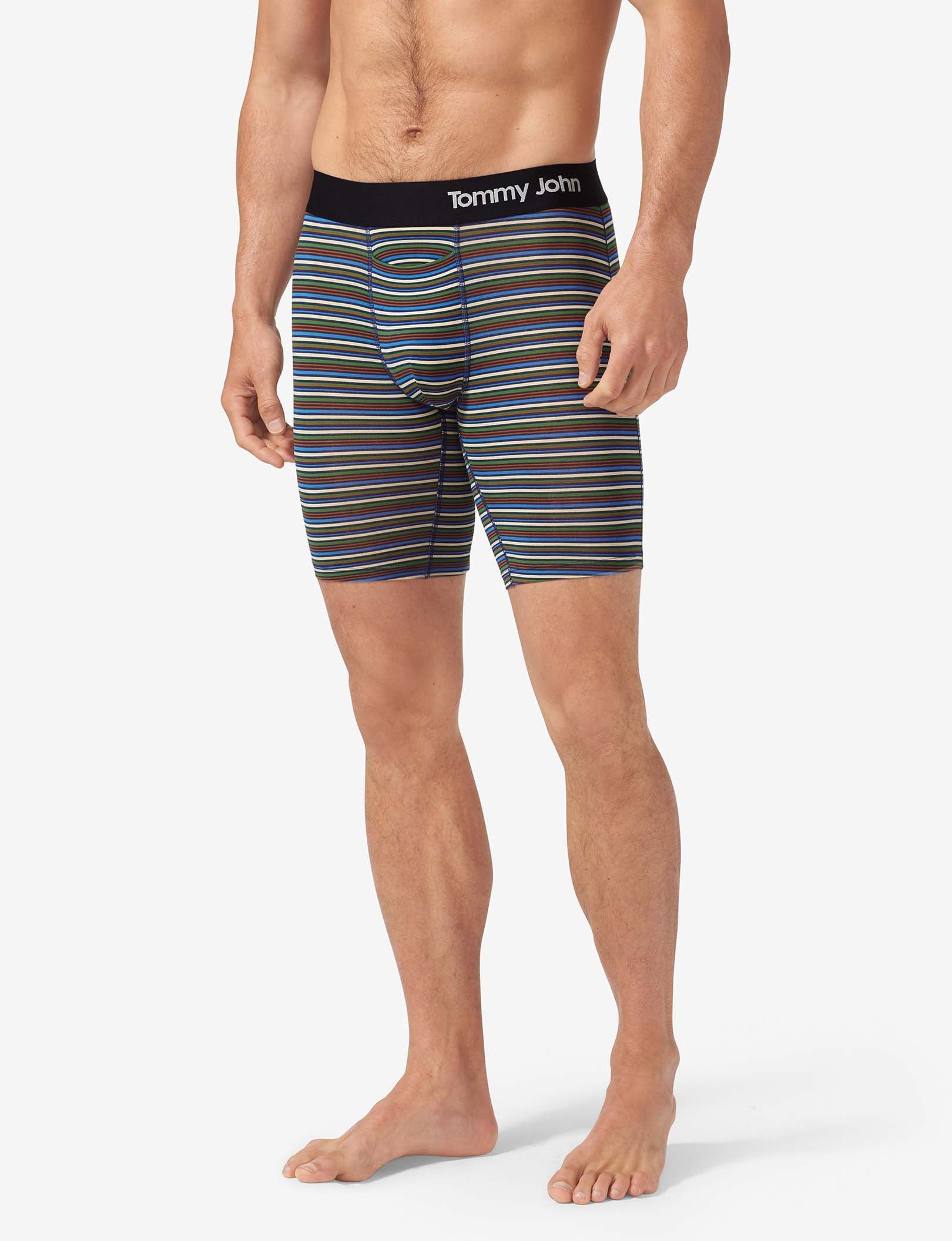 Cool Cotton Boxer Brief 8"::Estate Blue Tabloid Stripe