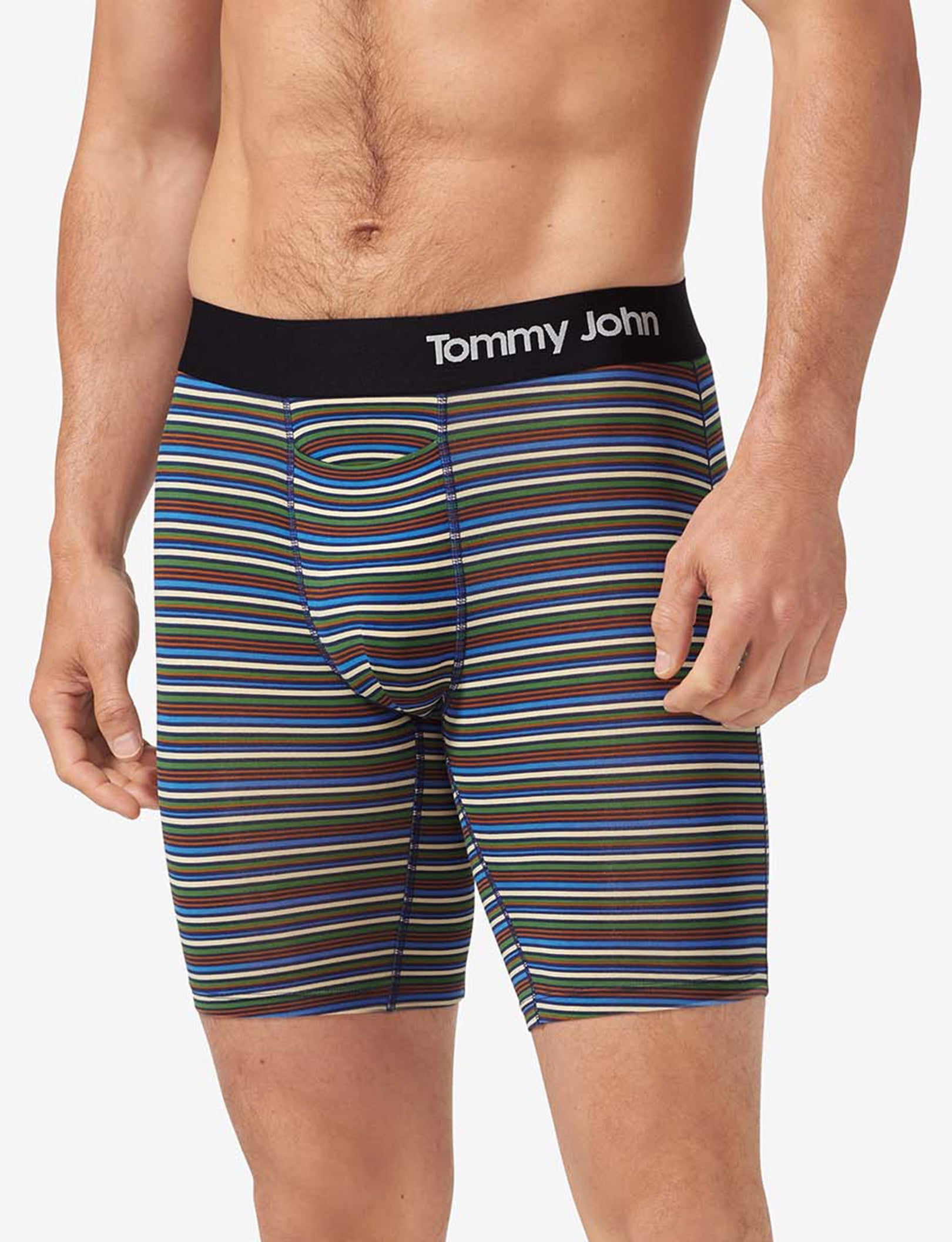 Cool Cotton Boxer Brief 8"::Estate Blue Tabloid Stripe