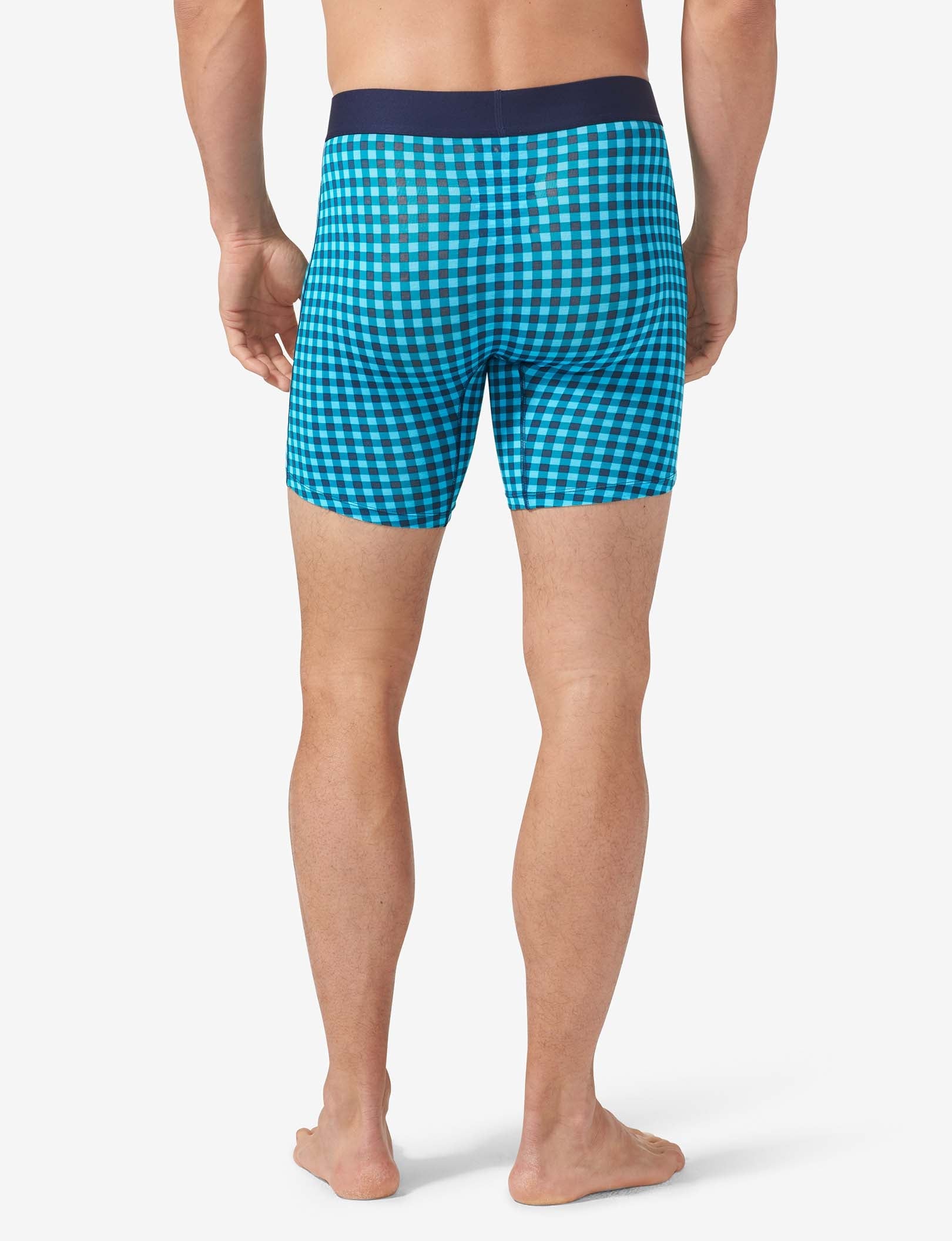 Cool Cotton Boxer Brief 8"::Blue Atoll Harvest Gingham
