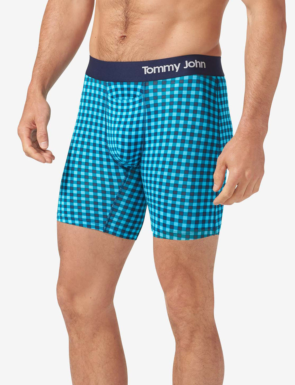 Cool Cotton Boxer Brief 8"::Blue Atoll Harvest Gingham