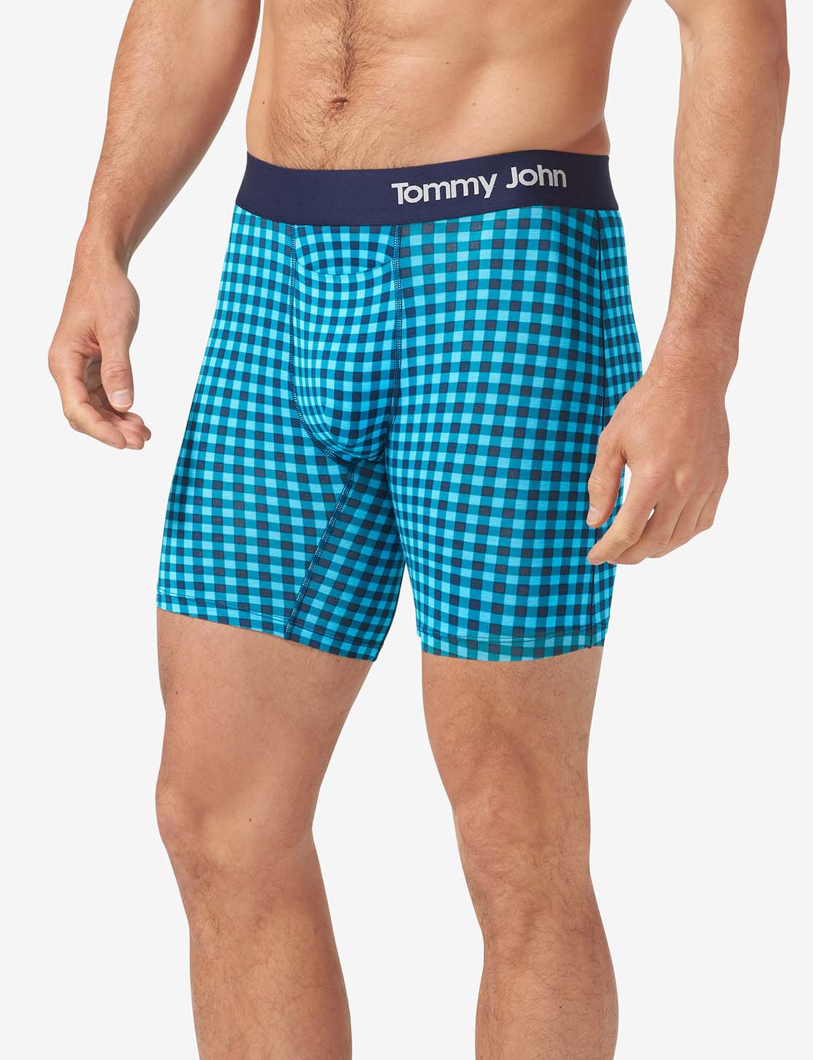 Cool Cotton Boxer Brief 8"::Blue Atoll Harvest Gingham