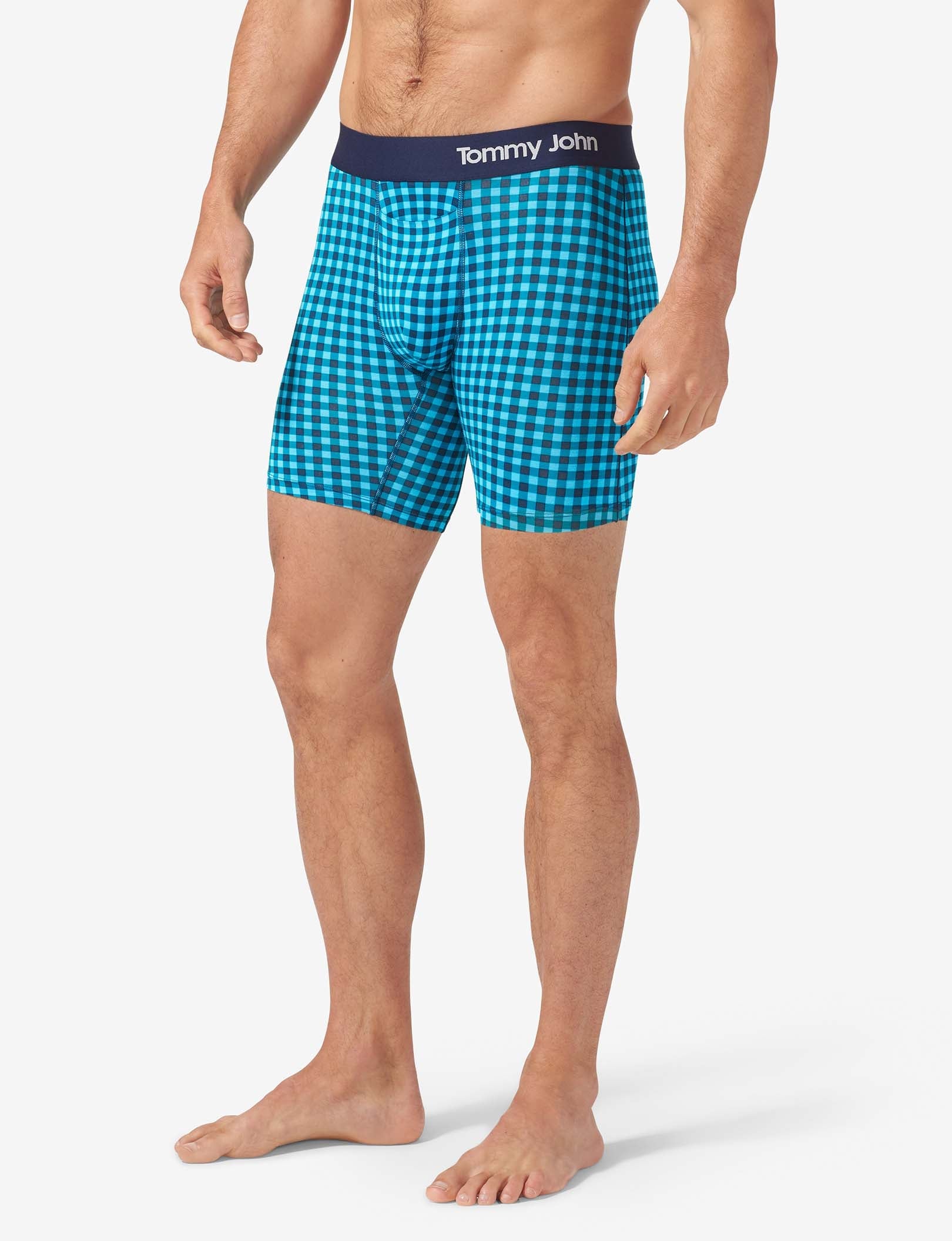 Cool Cotton Boxer Brief 8"::Blue Atoll Harvest Gingham