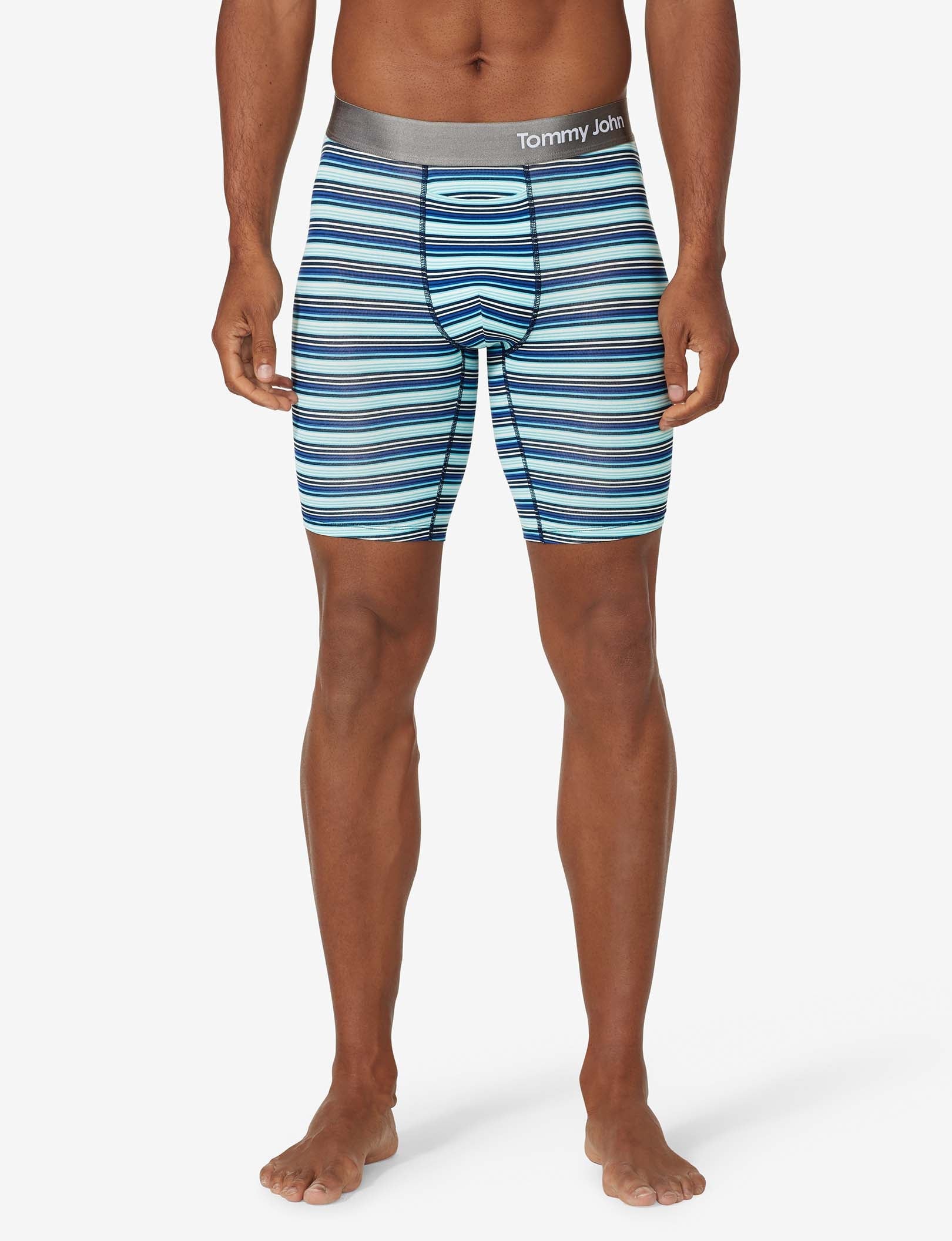 Cool Cotton Boxer Brief 8"::River Blue Tabloid Stripe