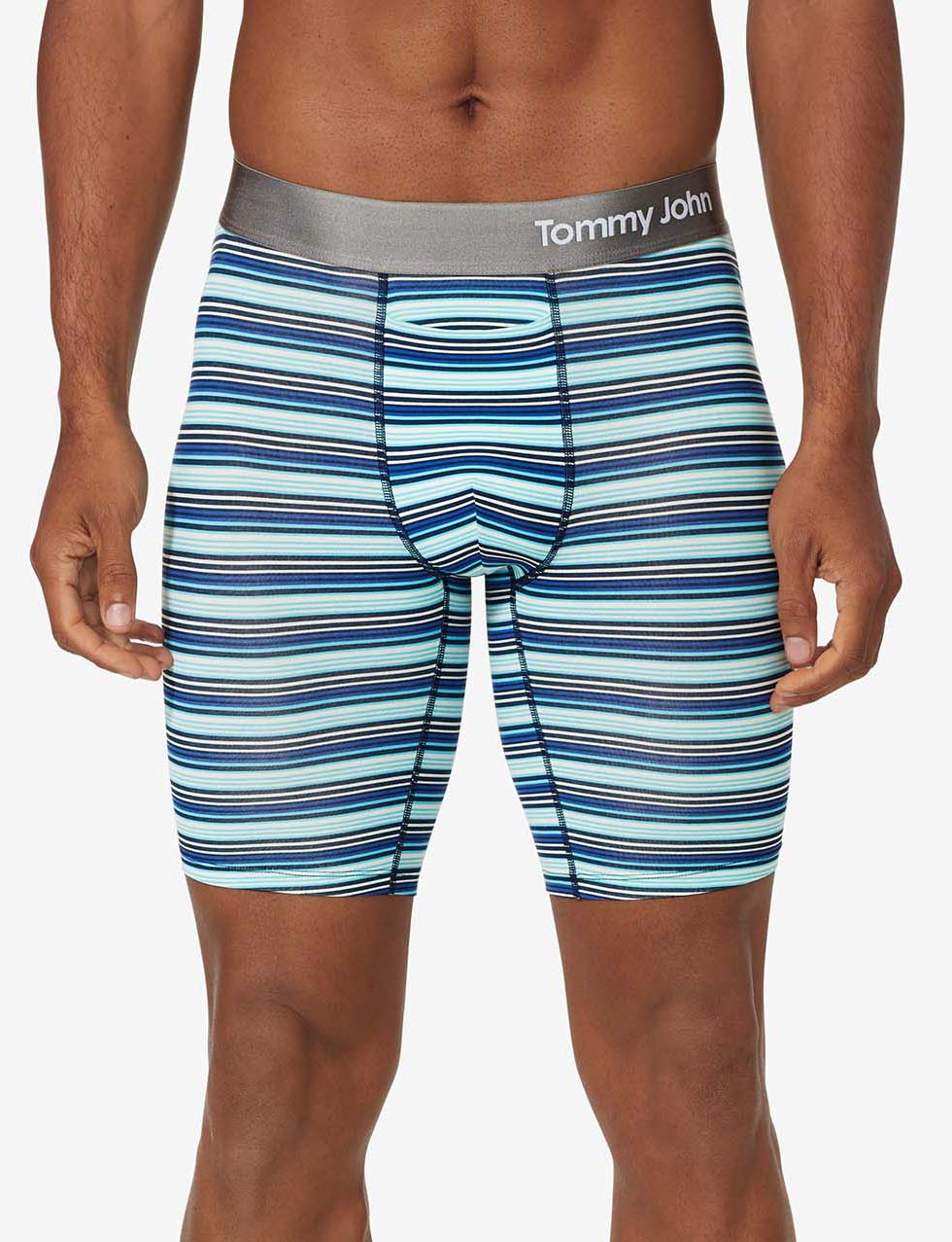 Cool Cotton Boxer Brief 8"::River Blue Tabloid Stripe