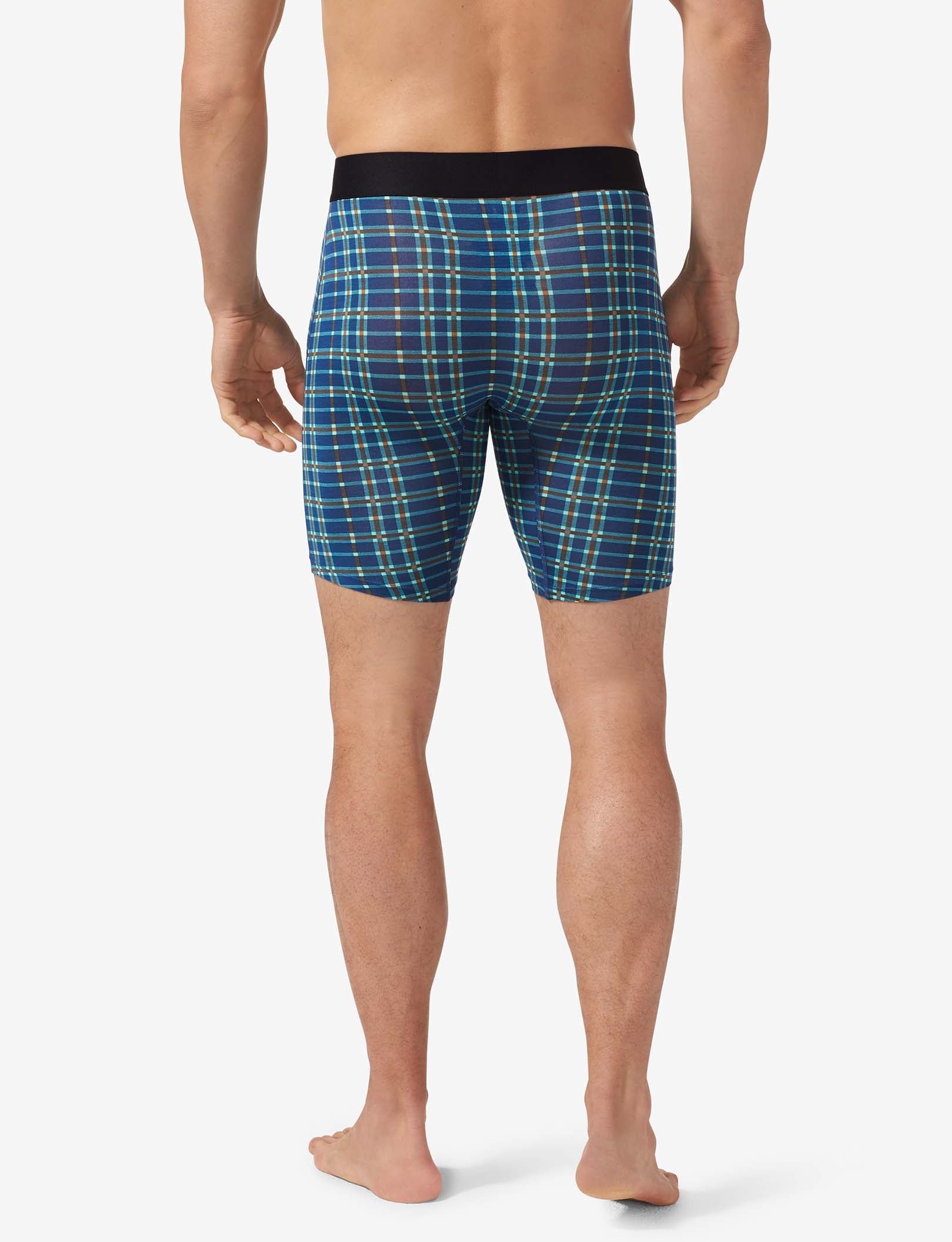 Cool Cotton Boxer Brief 8"::Estate Blue Garden Plaid