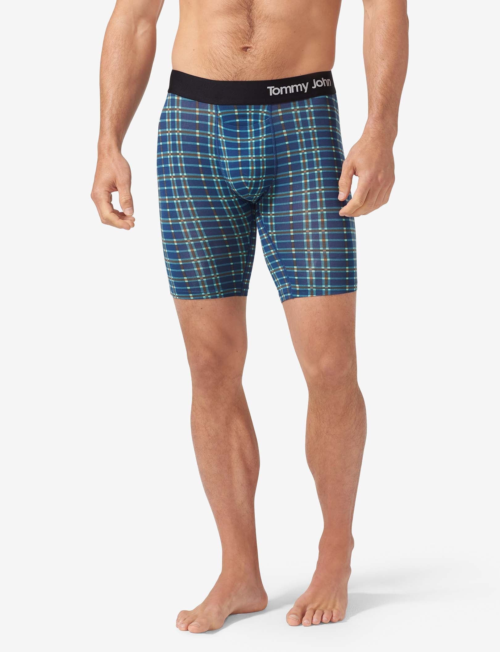 Cool Cotton Boxer Brief 8"::Estate Blue Garden Plaid