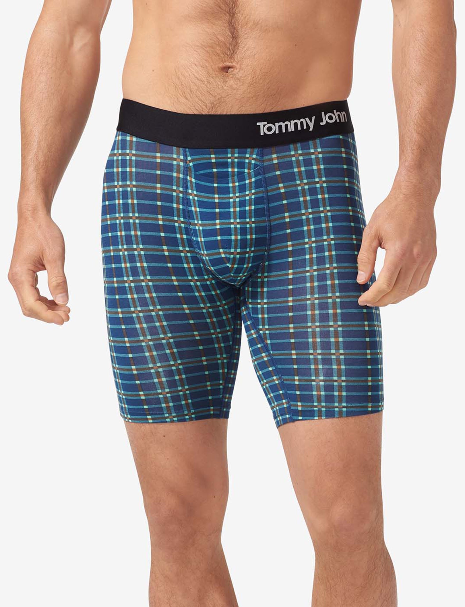 Cool Cotton Boxer Brief 8"::Estate Blue Garden Plaid