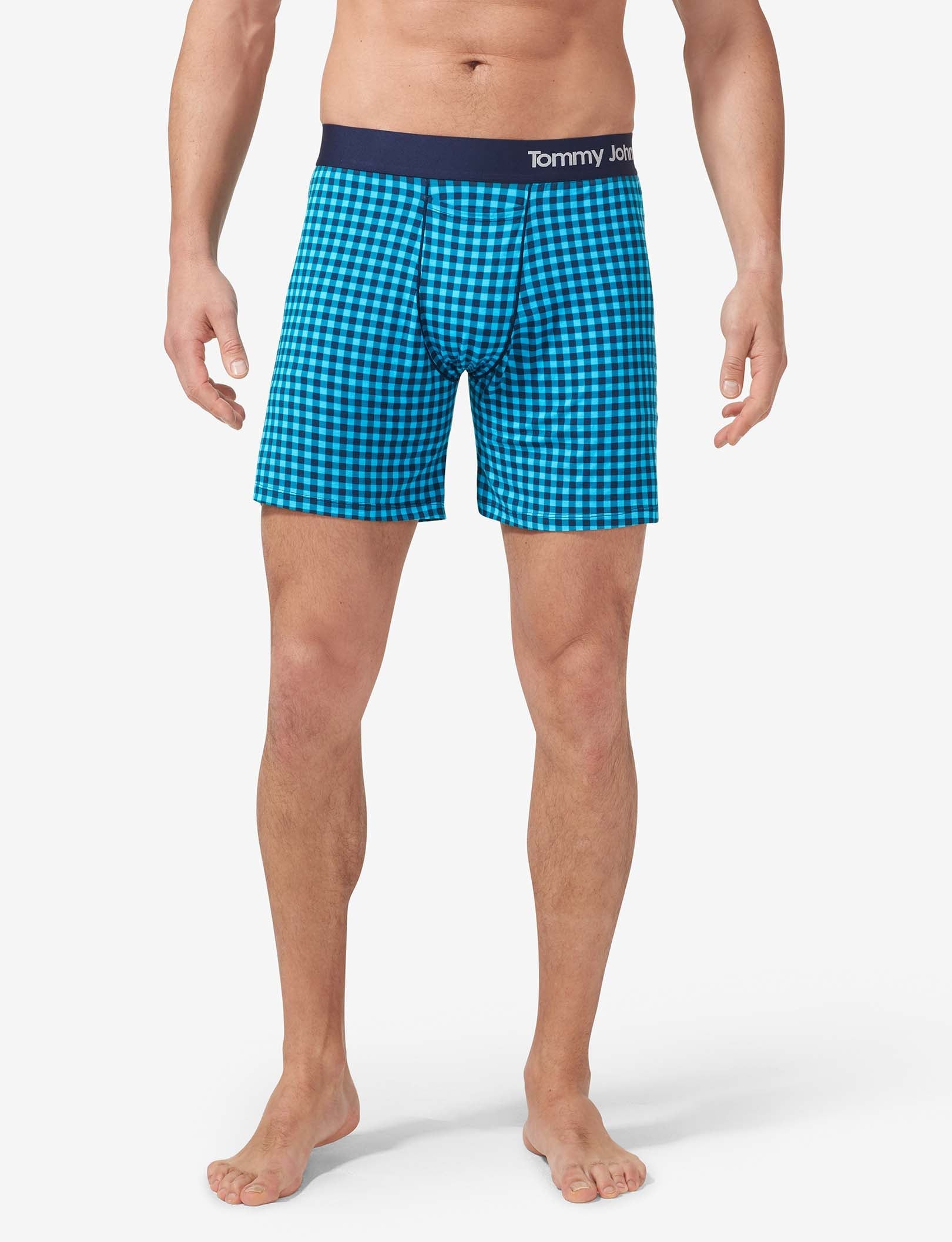 Cool Cotton Relaxed Fit Boxer 6"::Blue Atoll Harvest Gingham