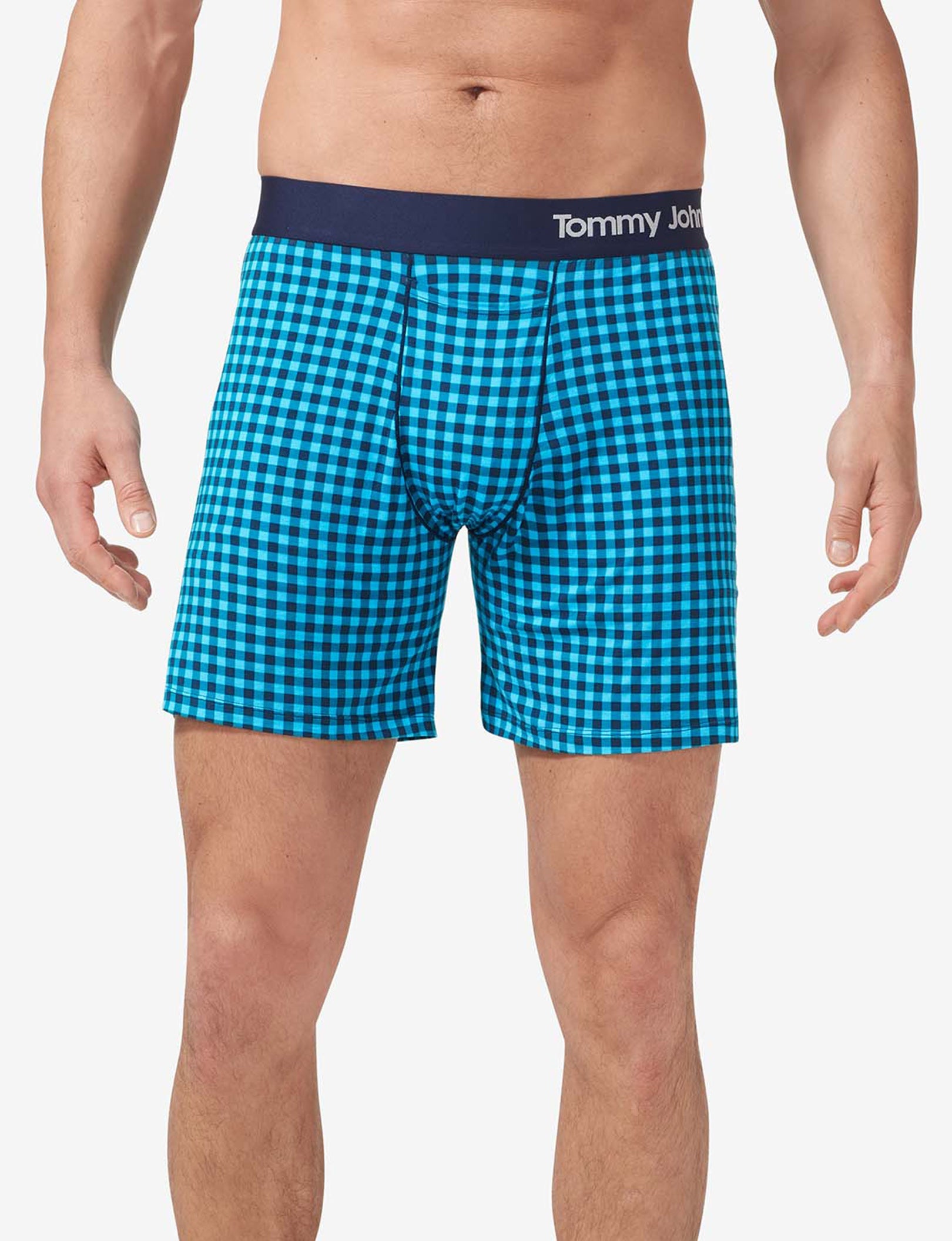 Cool Cotton Relaxed Fit Boxer 6"::Blue Atoll Harvest Gingham