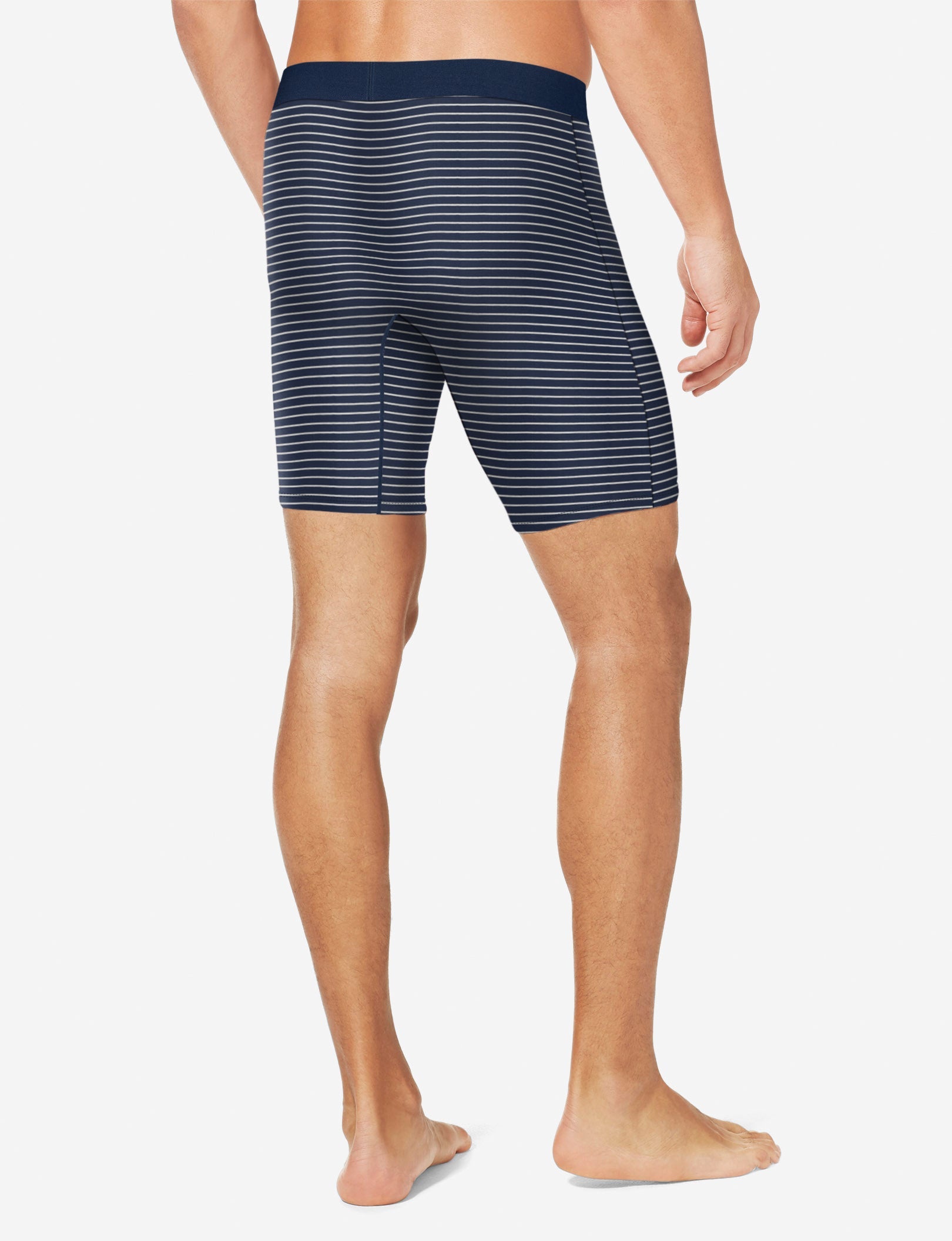 Cool Cotton Boxer Brief 8"::Navy Barber Stripe