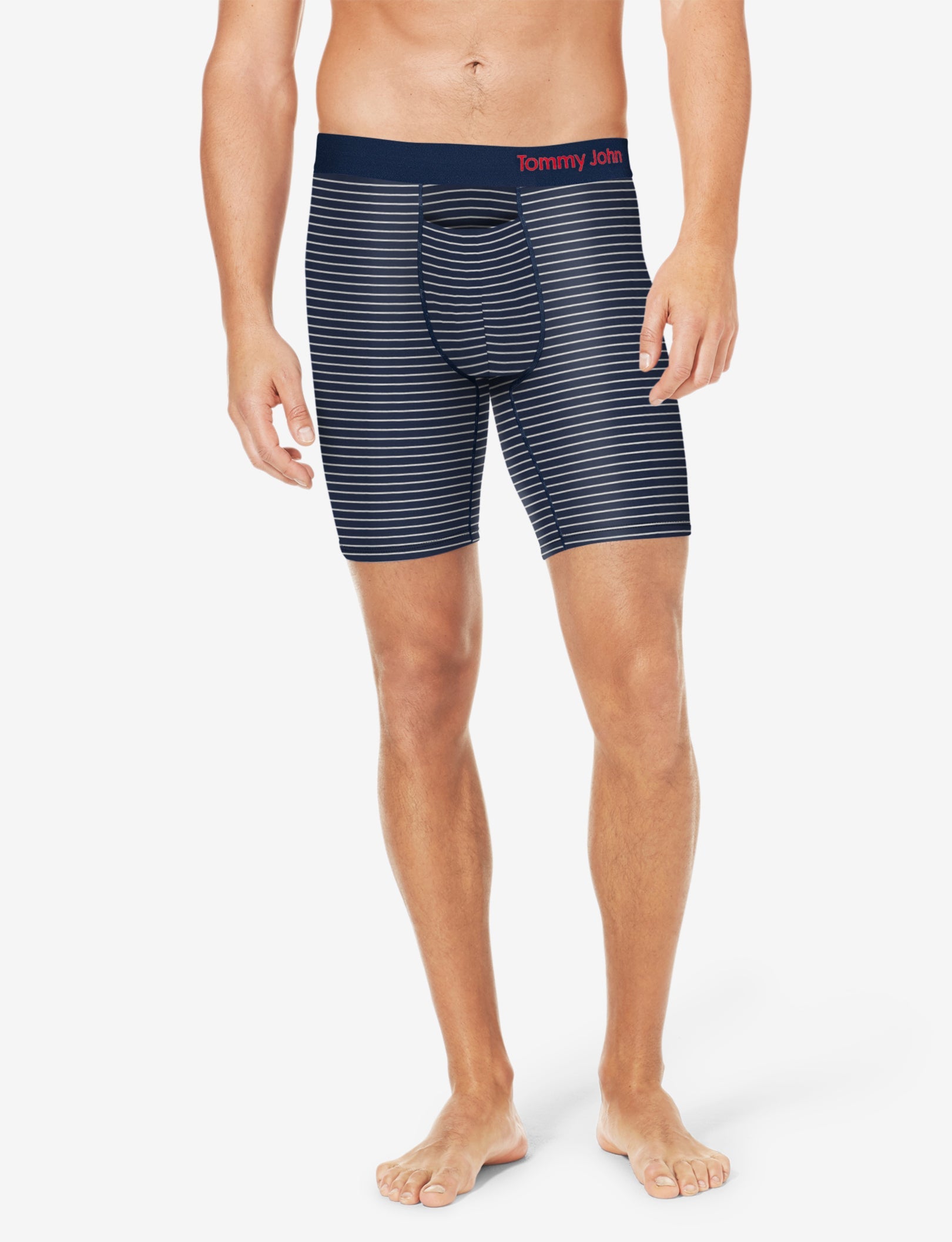 Cool Cotton Boxer Brief 8"::Navy Barber Stripe
