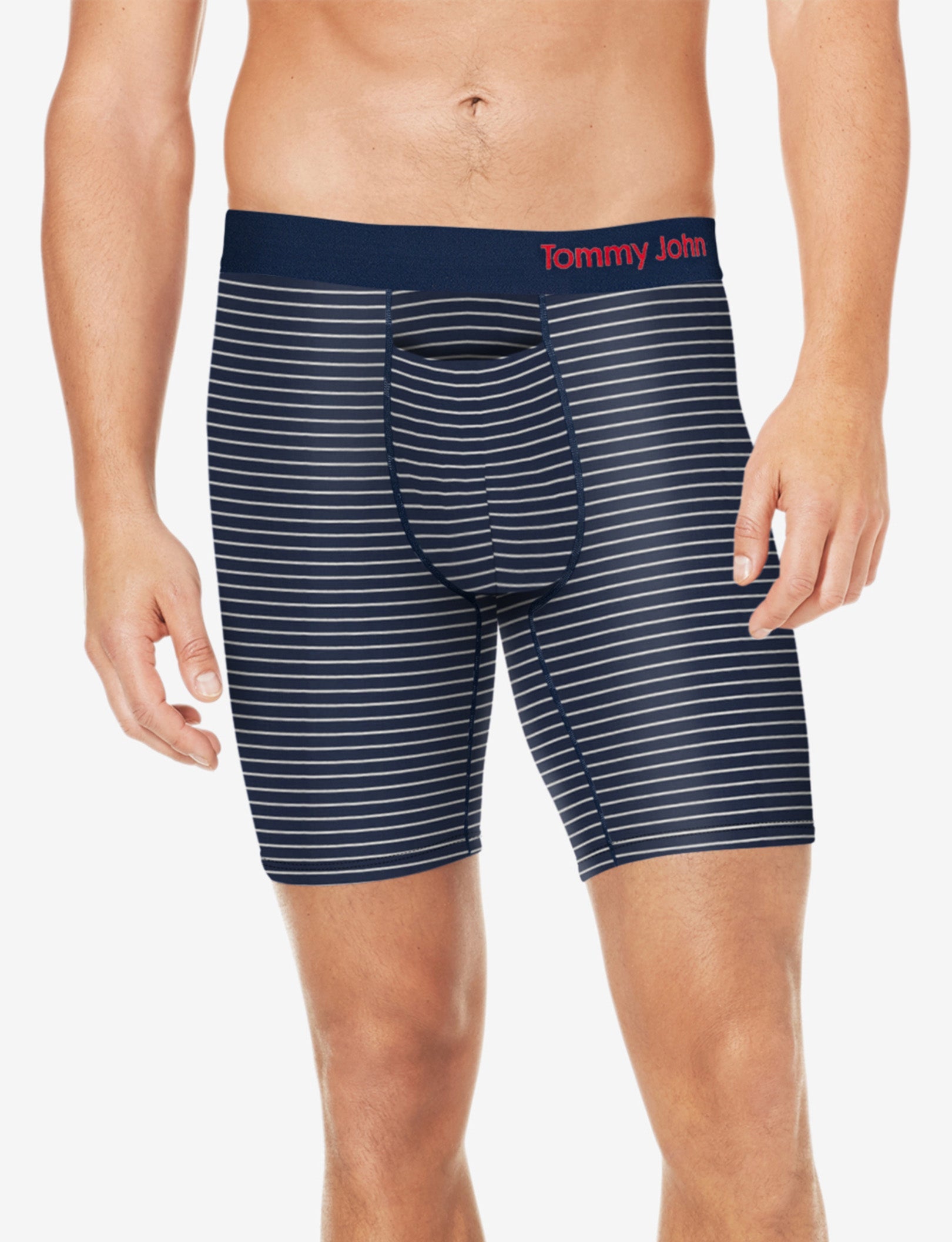 Cool Cotton Boxer Brief 8"::Navy Barber Stripe