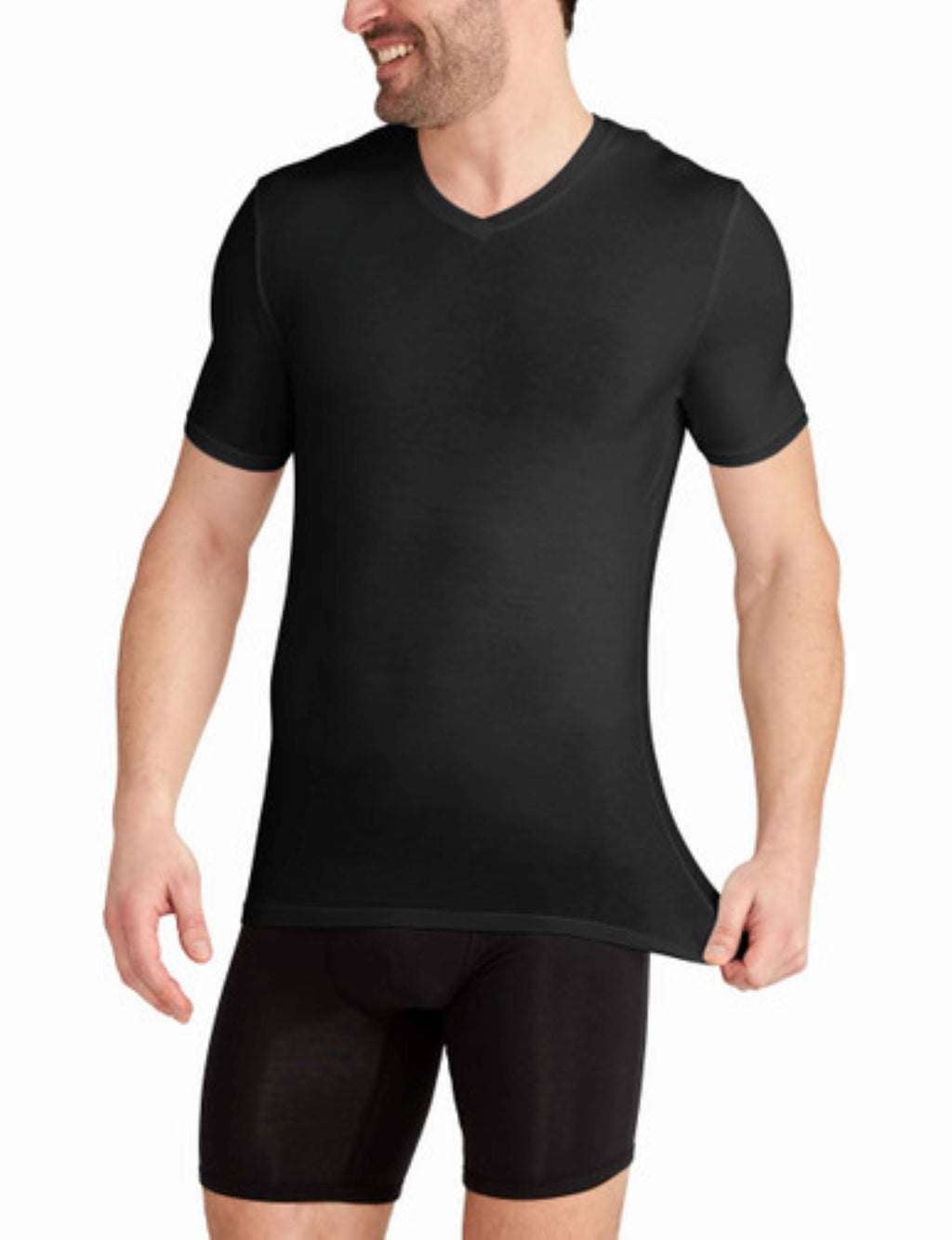 Cool Cotton High V-Neck Stay-Tucked Undershirt::Black