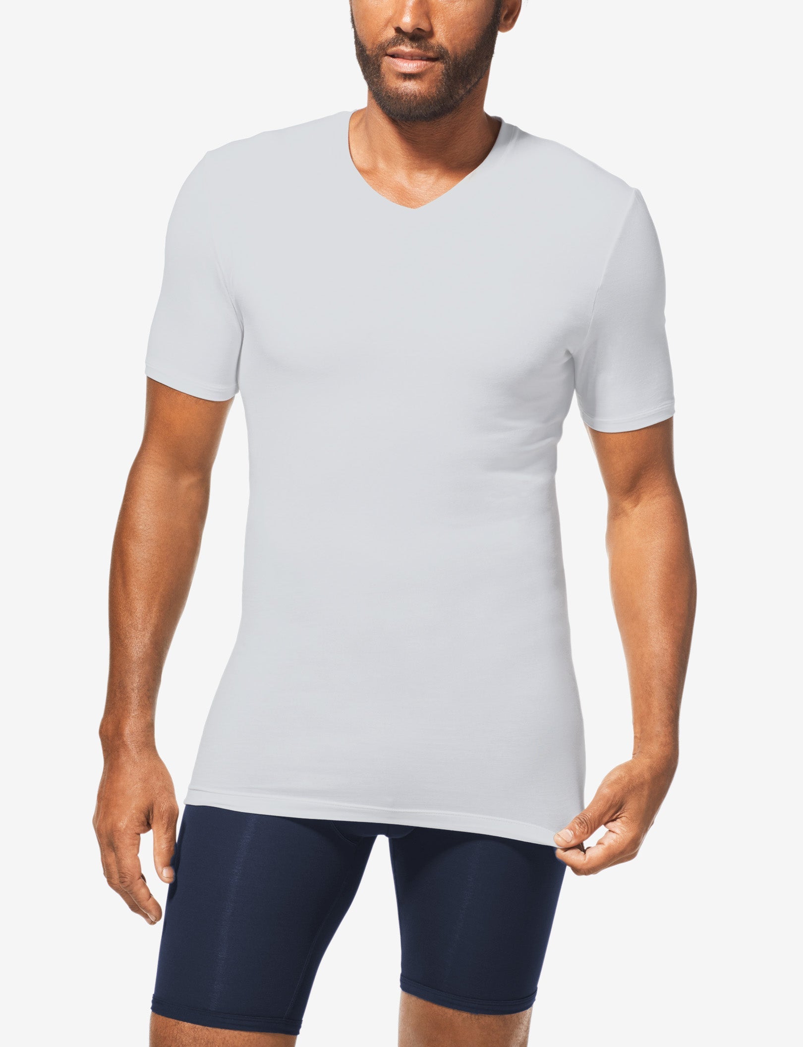 Cool Cotton High V-Neck Stay-Tucked Undershirt::Grey