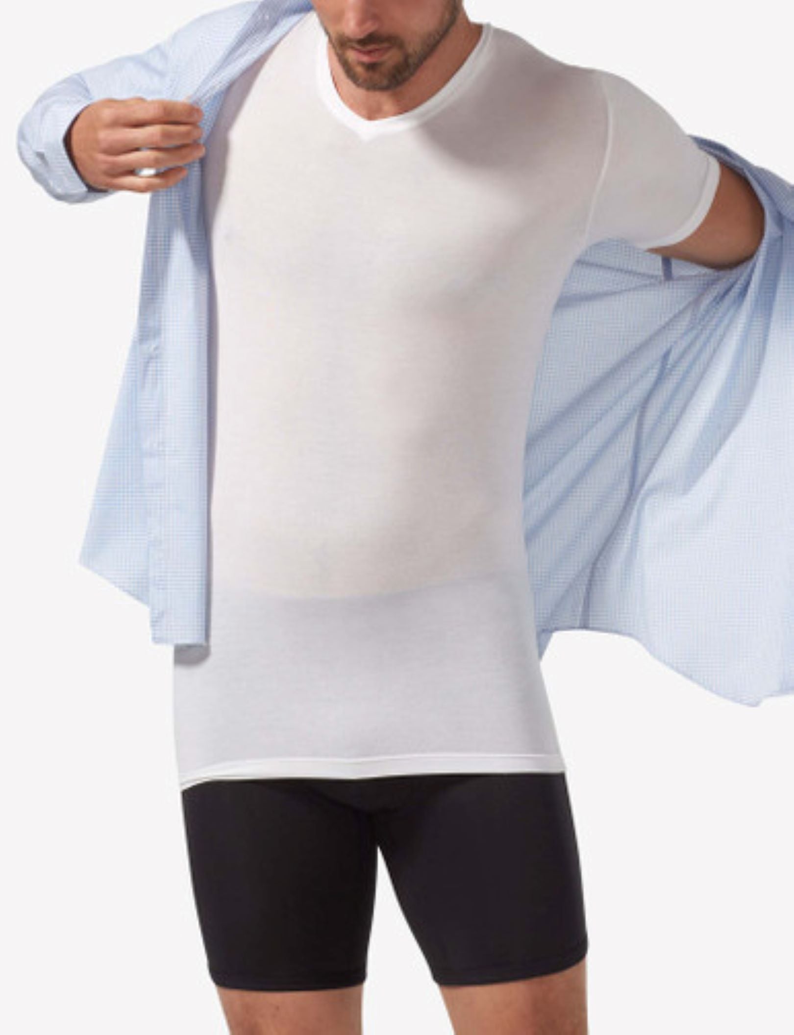 Second Skin High V-Neck Stay-Tucked Undershirt::White