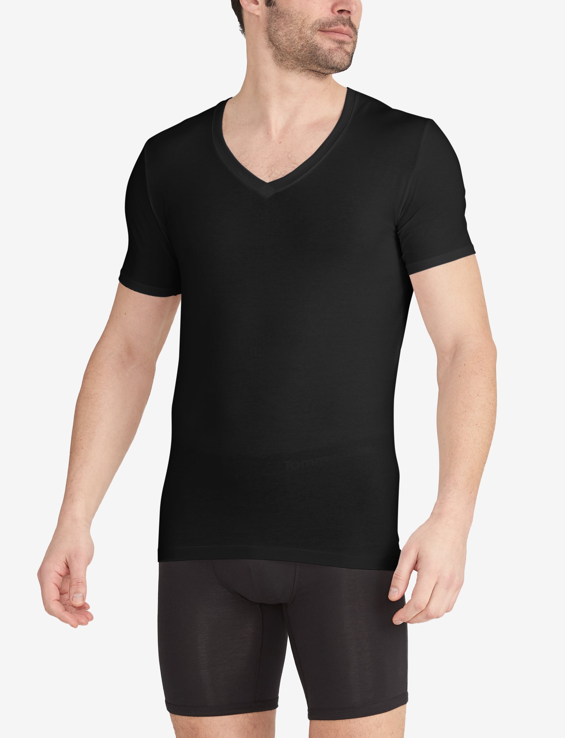 Cool Cotton Deep V-Neck Stay-Tucked Undershirt::Black