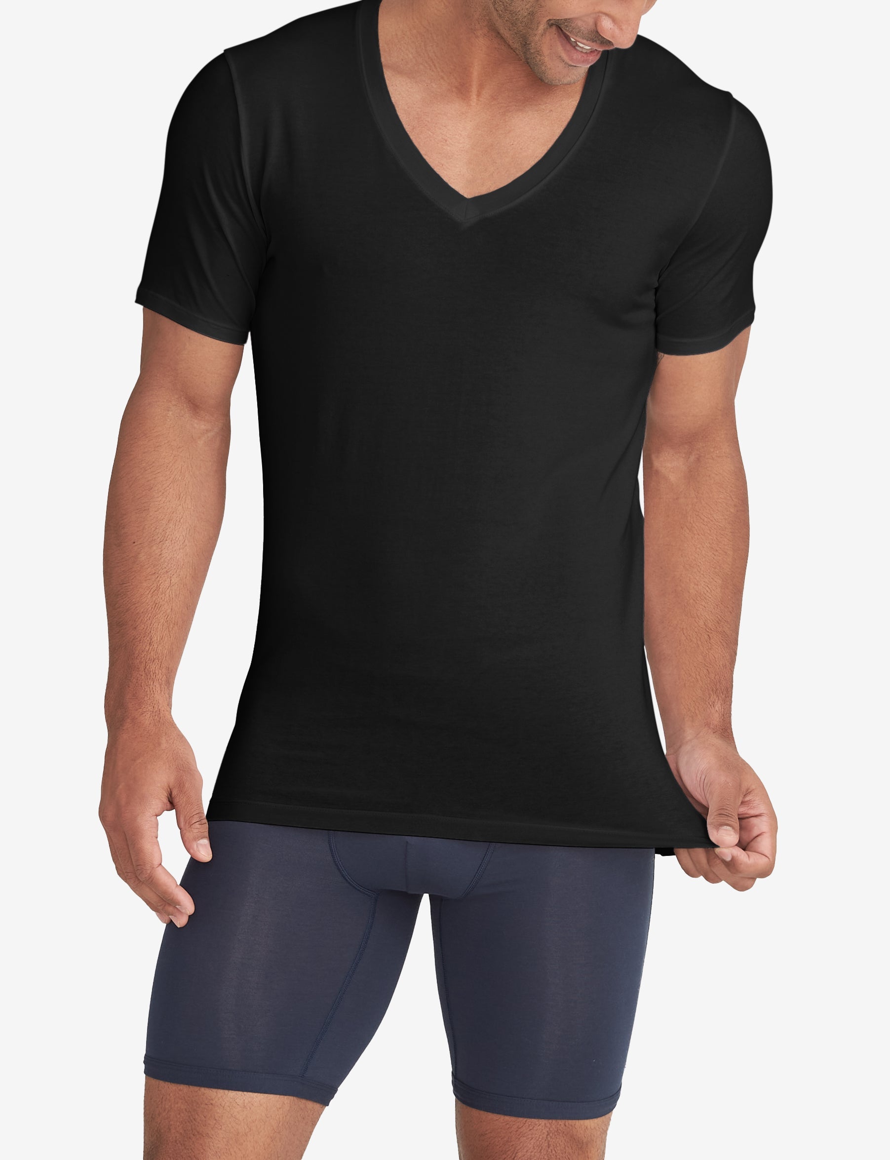 Cool Cotton Deep V-Neck Stay-Tucked Undershirt::Black