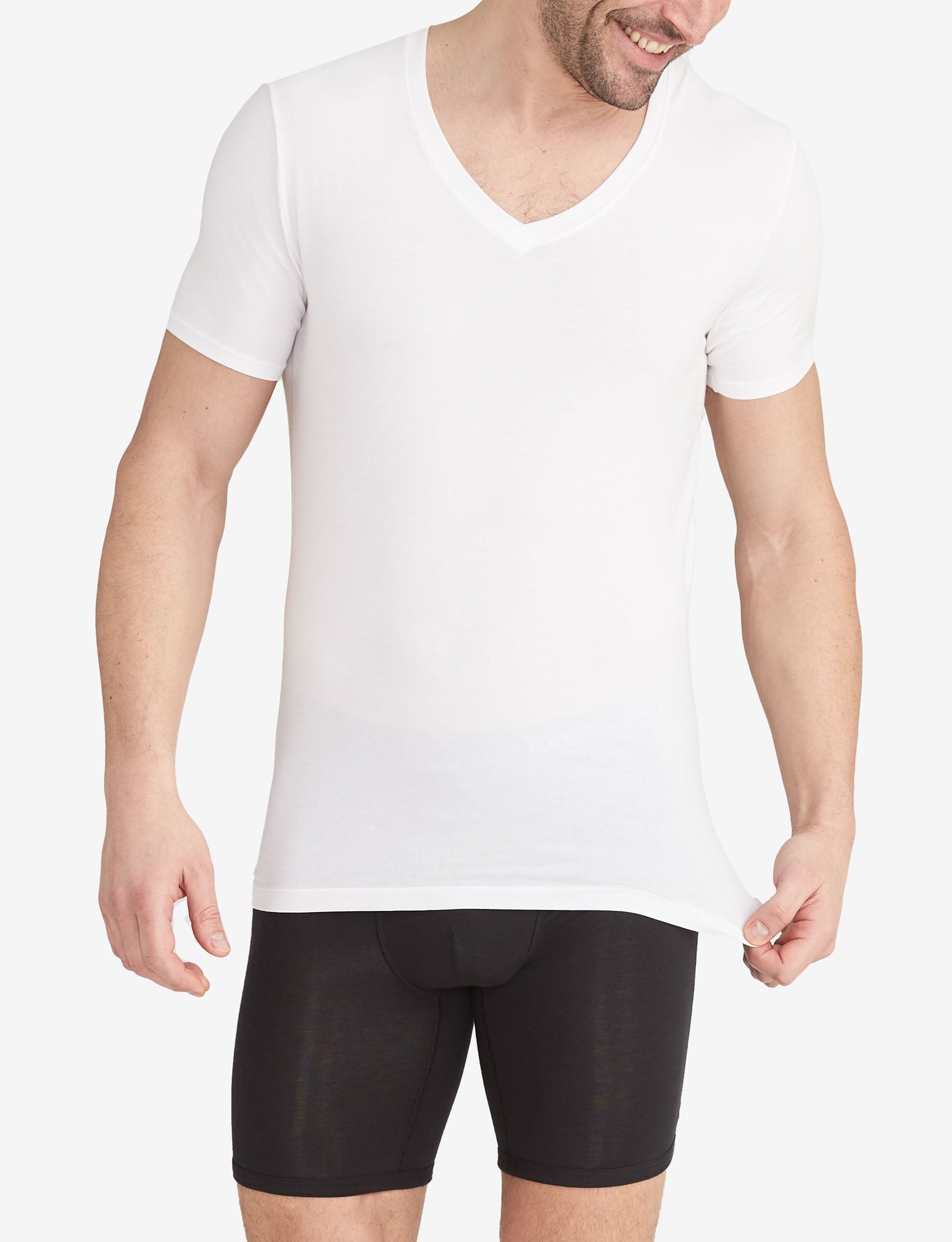 Cool Cotton Deep V-Neck Undershirt (3-Pack)::White