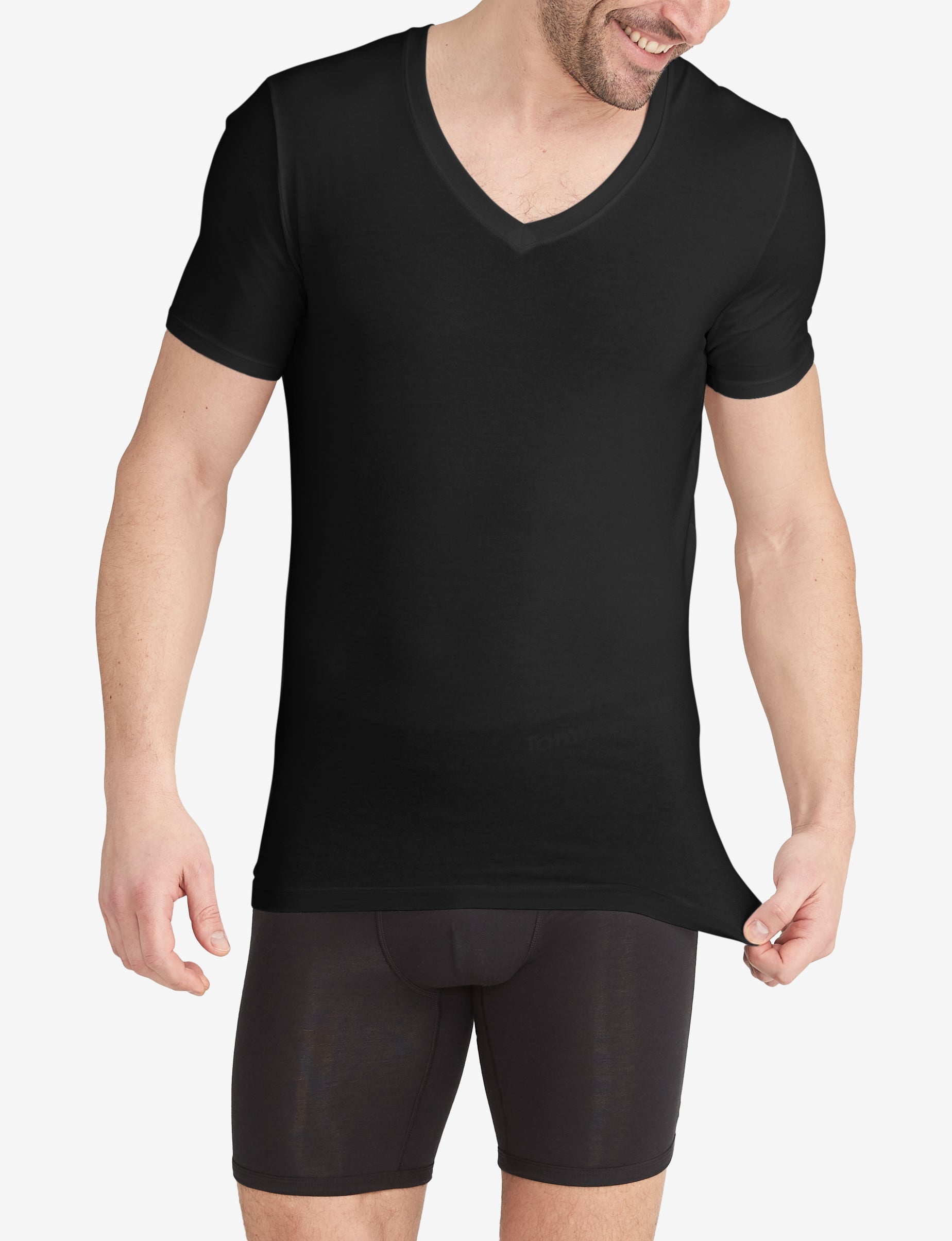 Second Skin Deep V-Neck Stay-Tucked Undershirt::Black