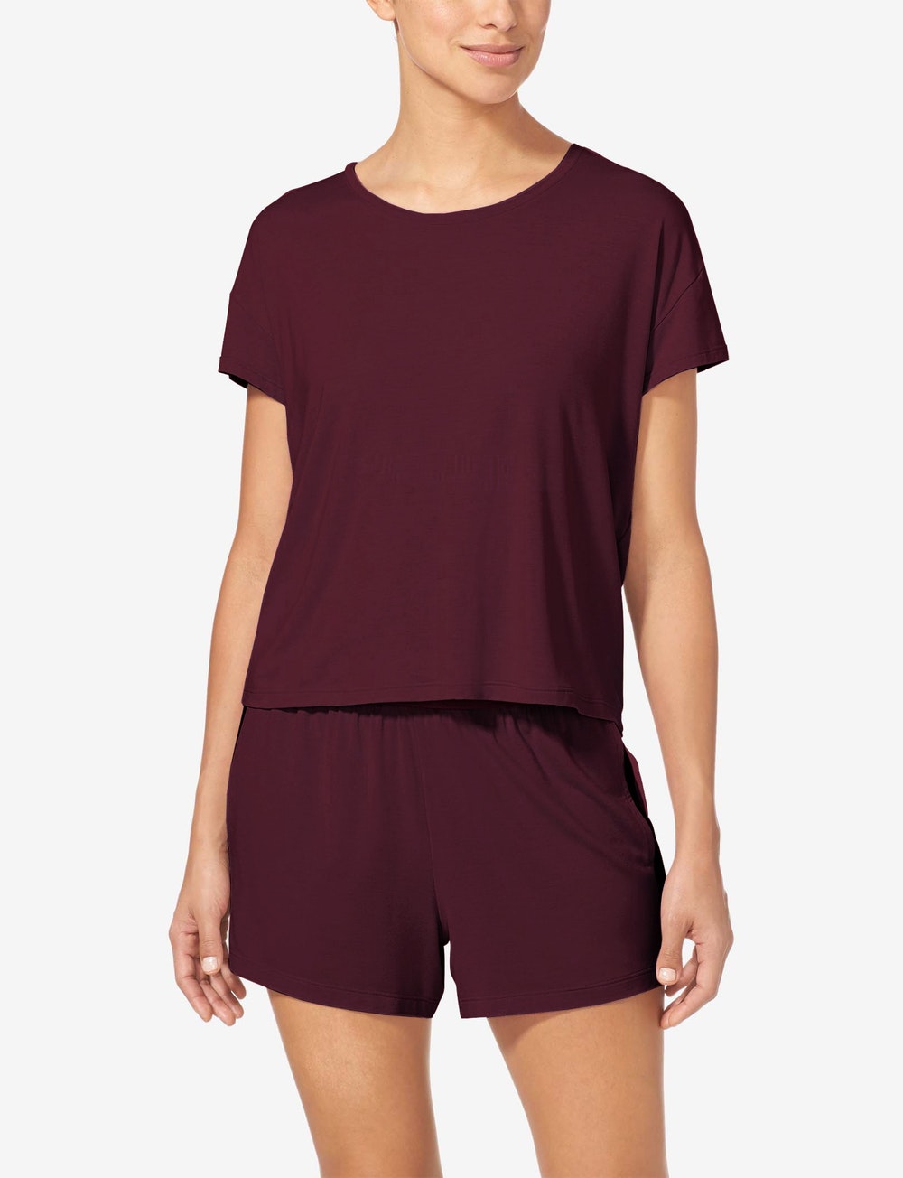 Women's Second Skin Sleep Tee & Short Basic Set::Winetasting