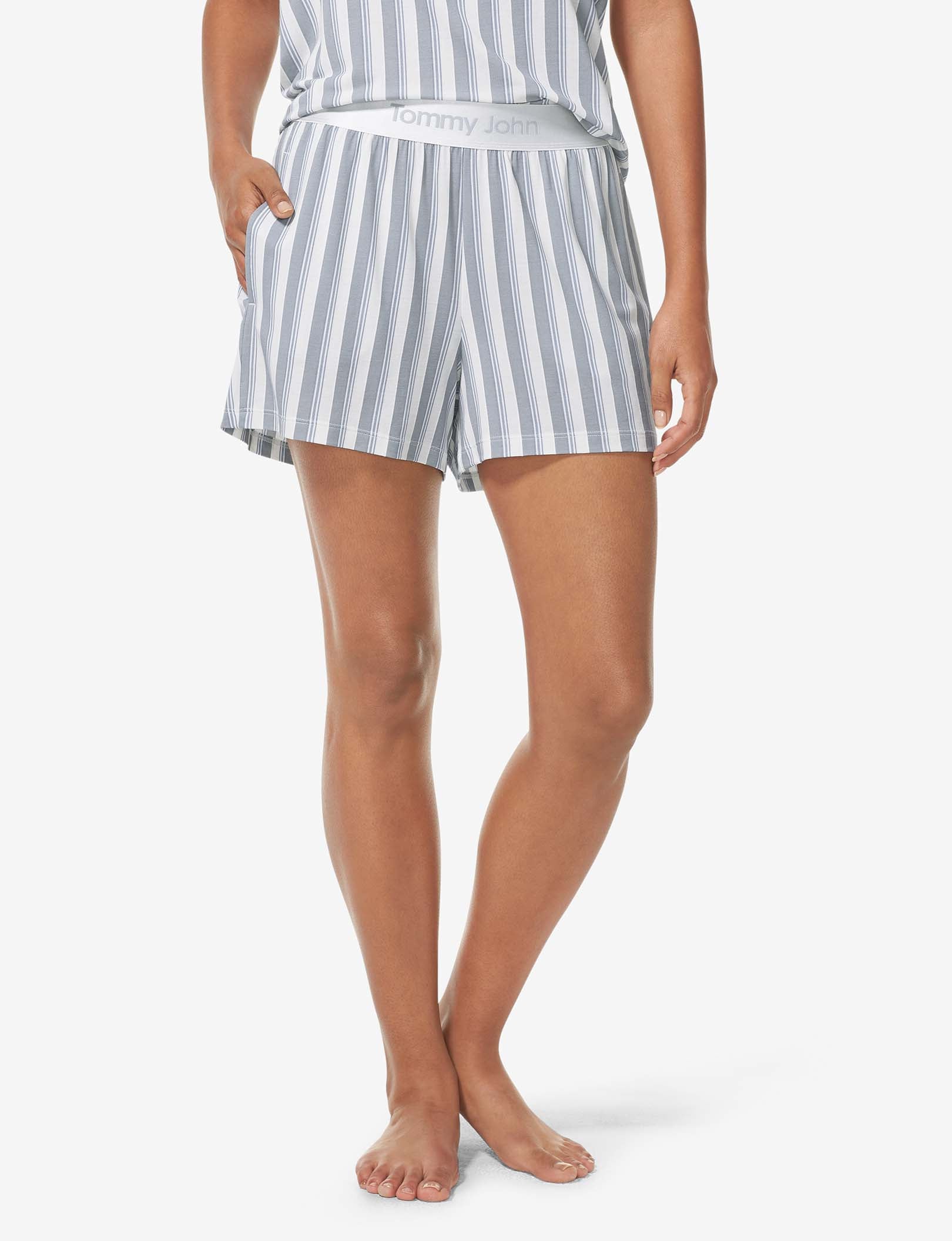 Women's Second Skin Sleep Short::Blue Blush Goodnight Stripe