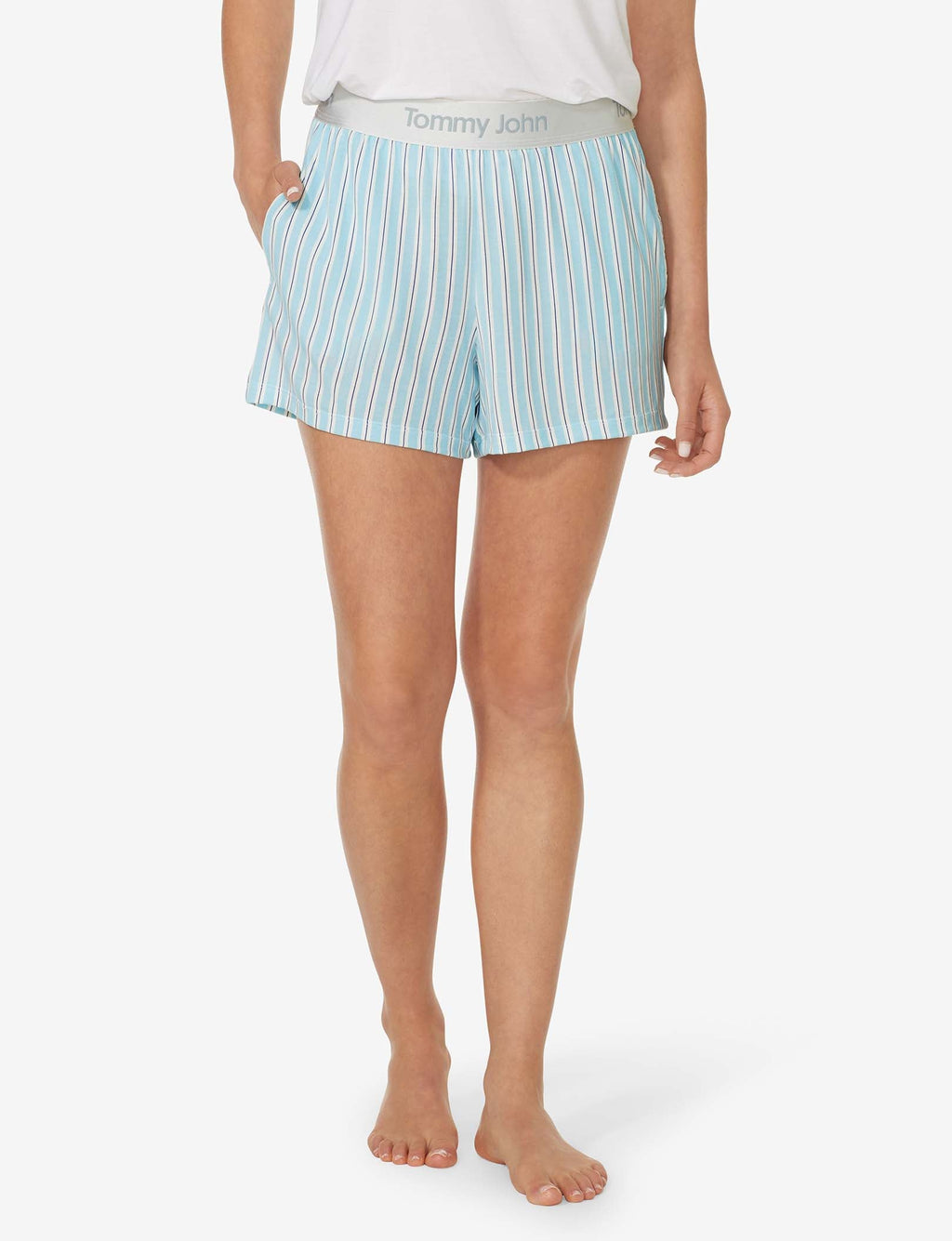 Women's Second Skin Sleep Short::Crystal Blue Pinstripe