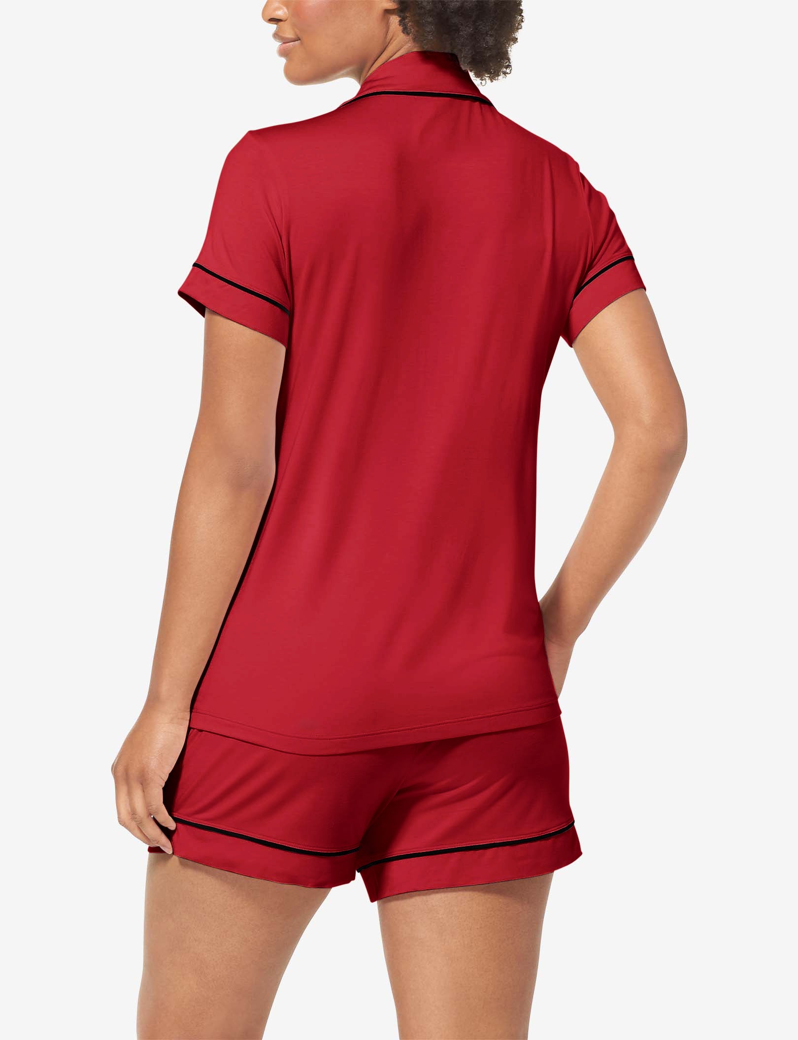 Women's Short Sleeve Top & Short Pajama Set::Haute Red