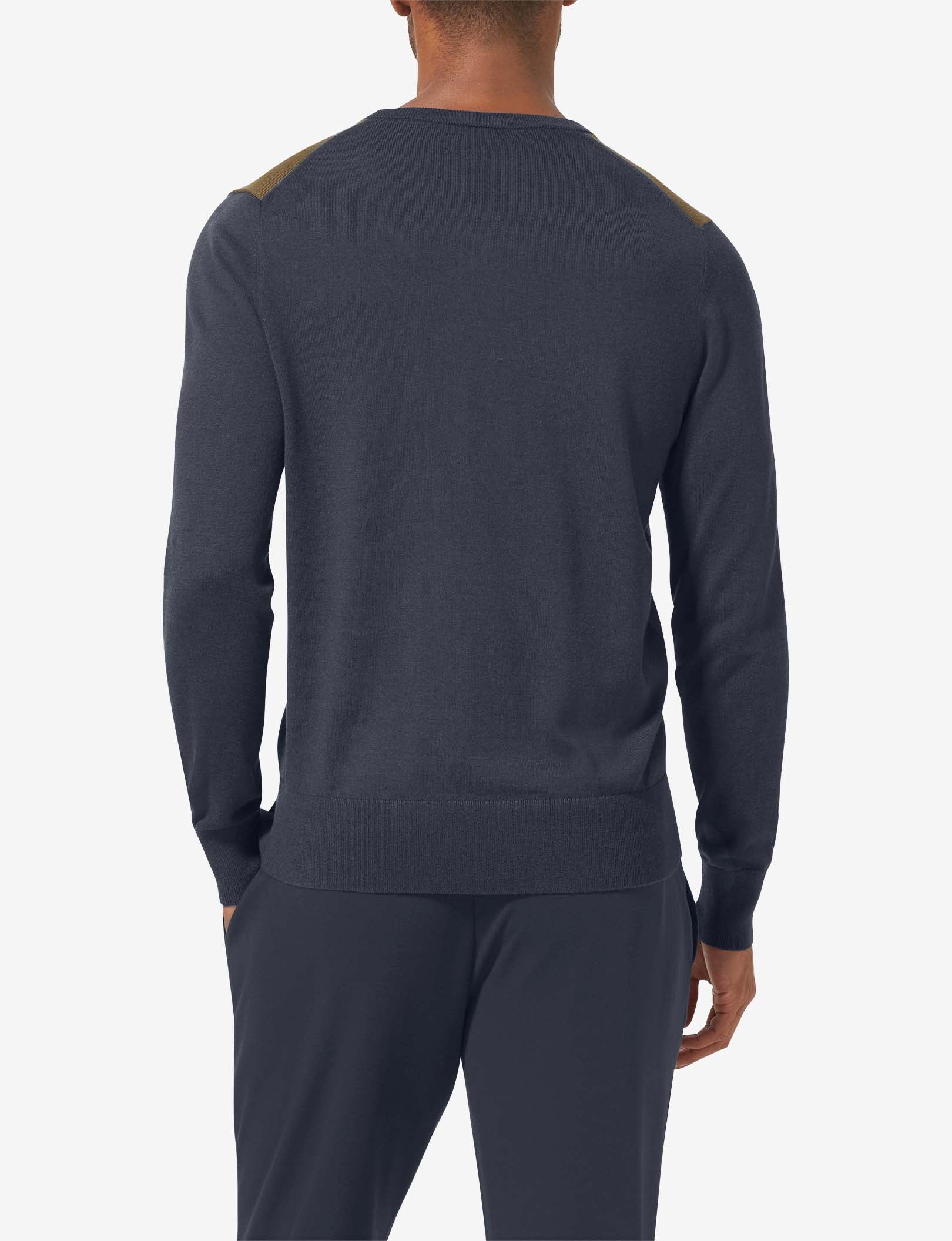 Second Skin Crew Neck Knit Sweater::Dark Olive/Night Sky Colorblock