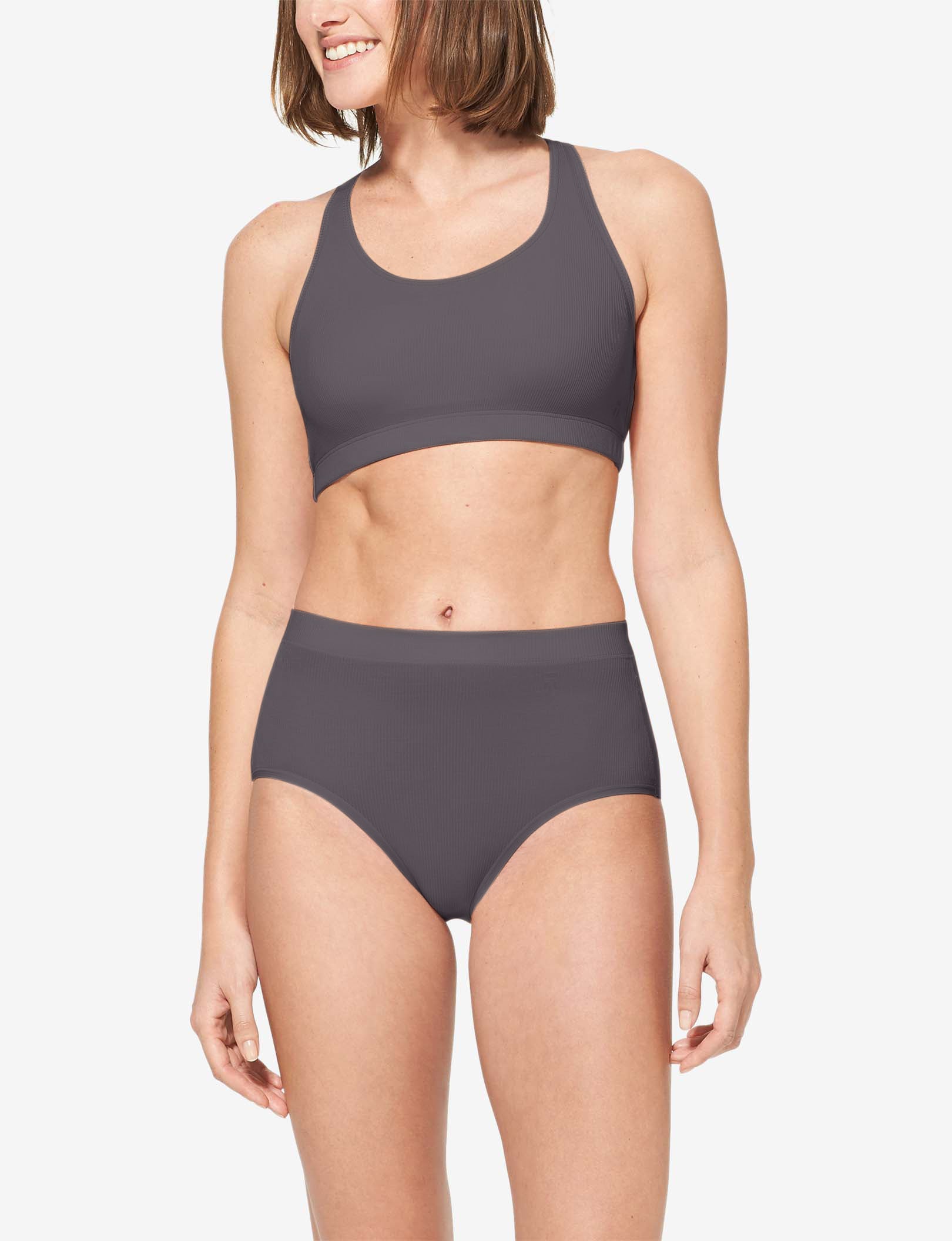 Second Skin Micro Rib Cross-Back Scoop Bralette::Rabbit Micro Rib