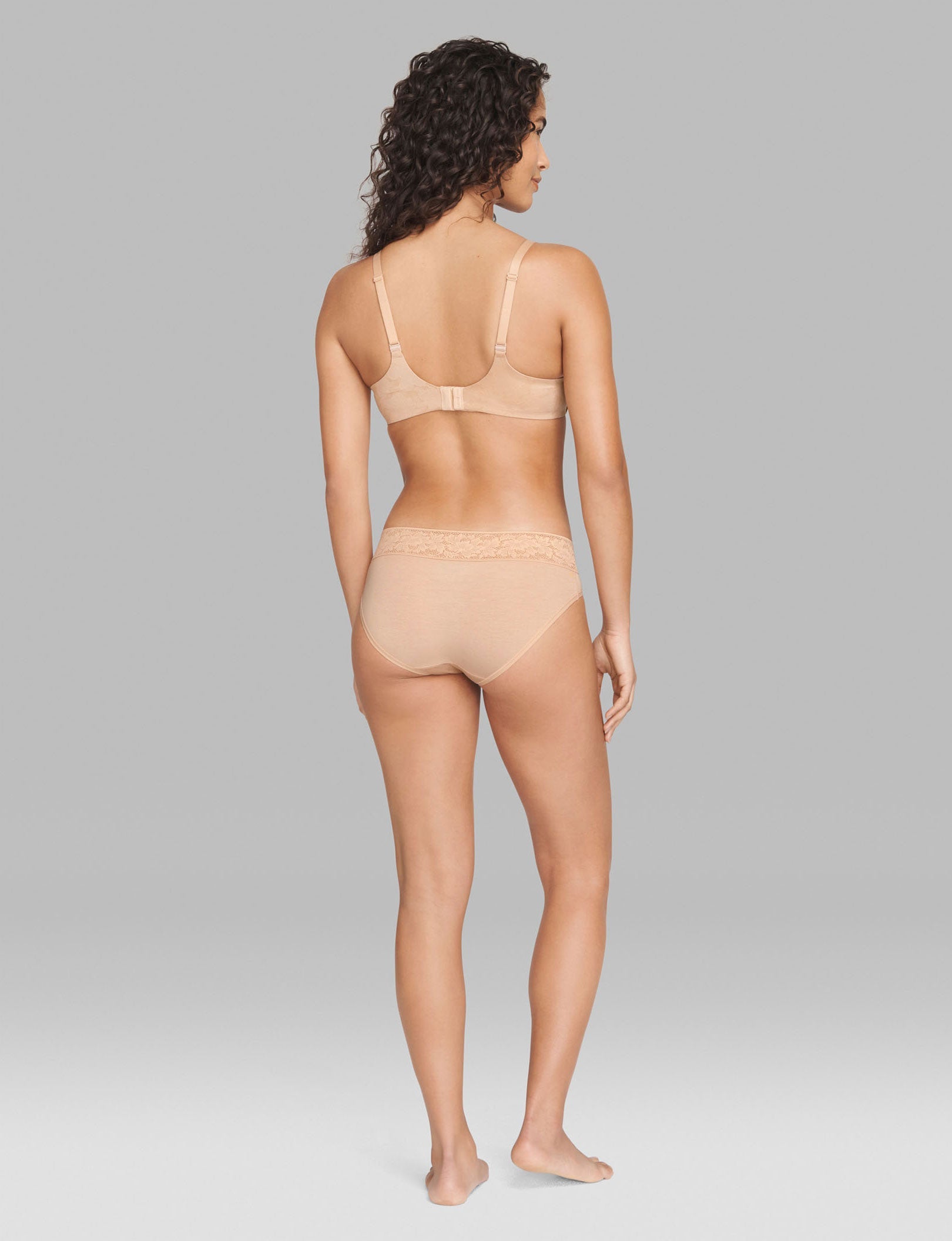 Women's Second Skin Brief, Lace Waist (3-Pack)::Black/Maple Sugar/Soft Pink