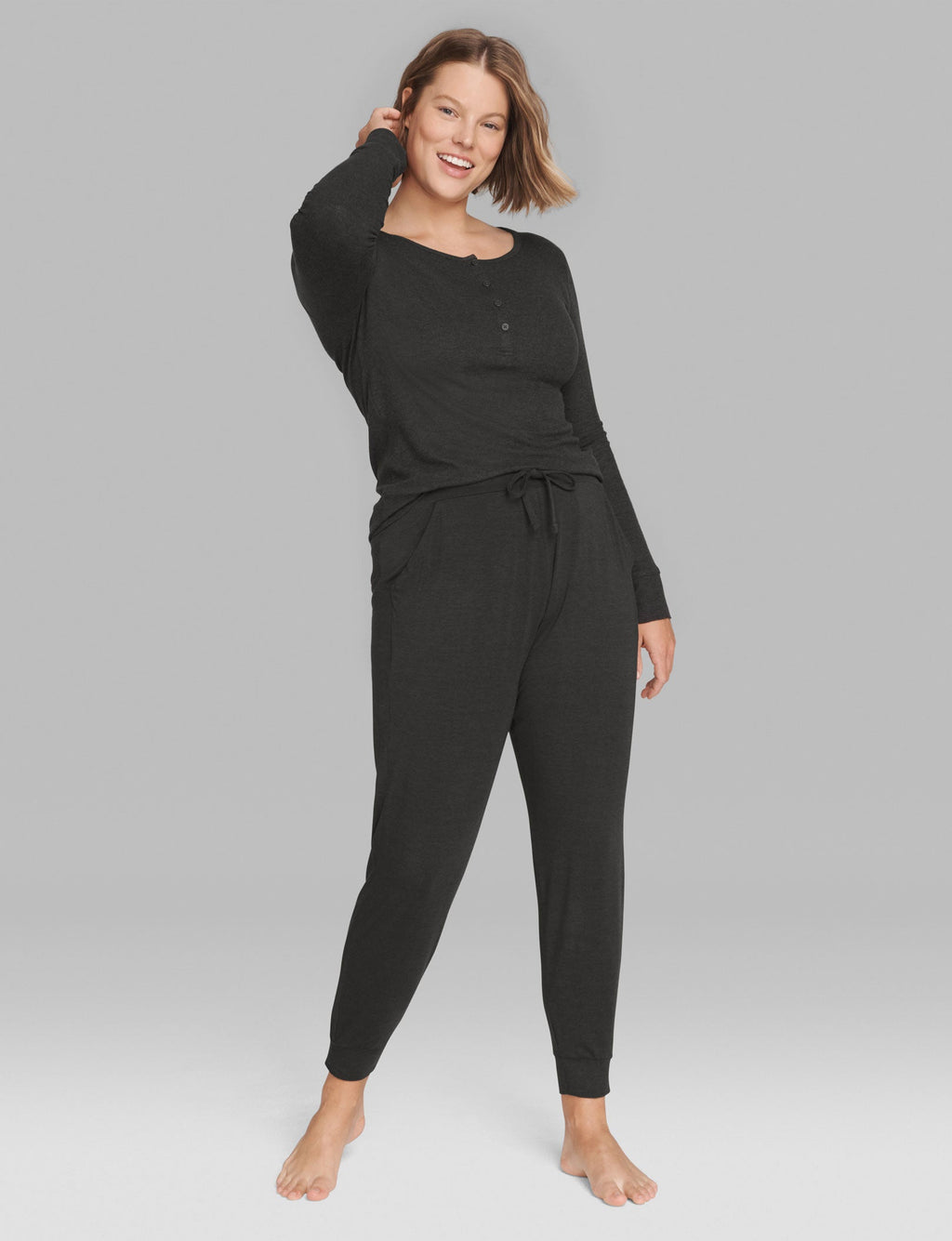 Women's Lounge Henley::Charcoal Heather