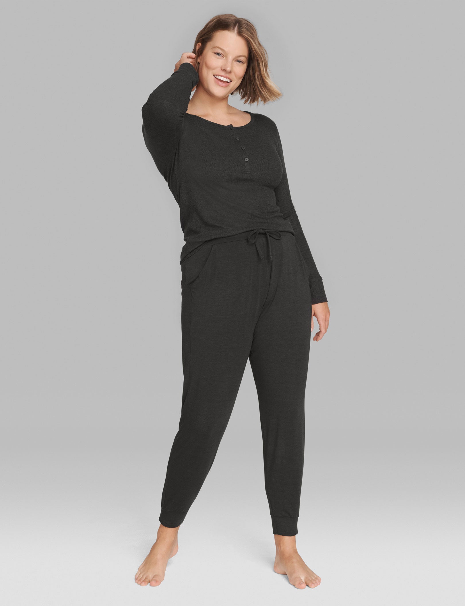 Women's Lounge Henley::Charcoal Heather