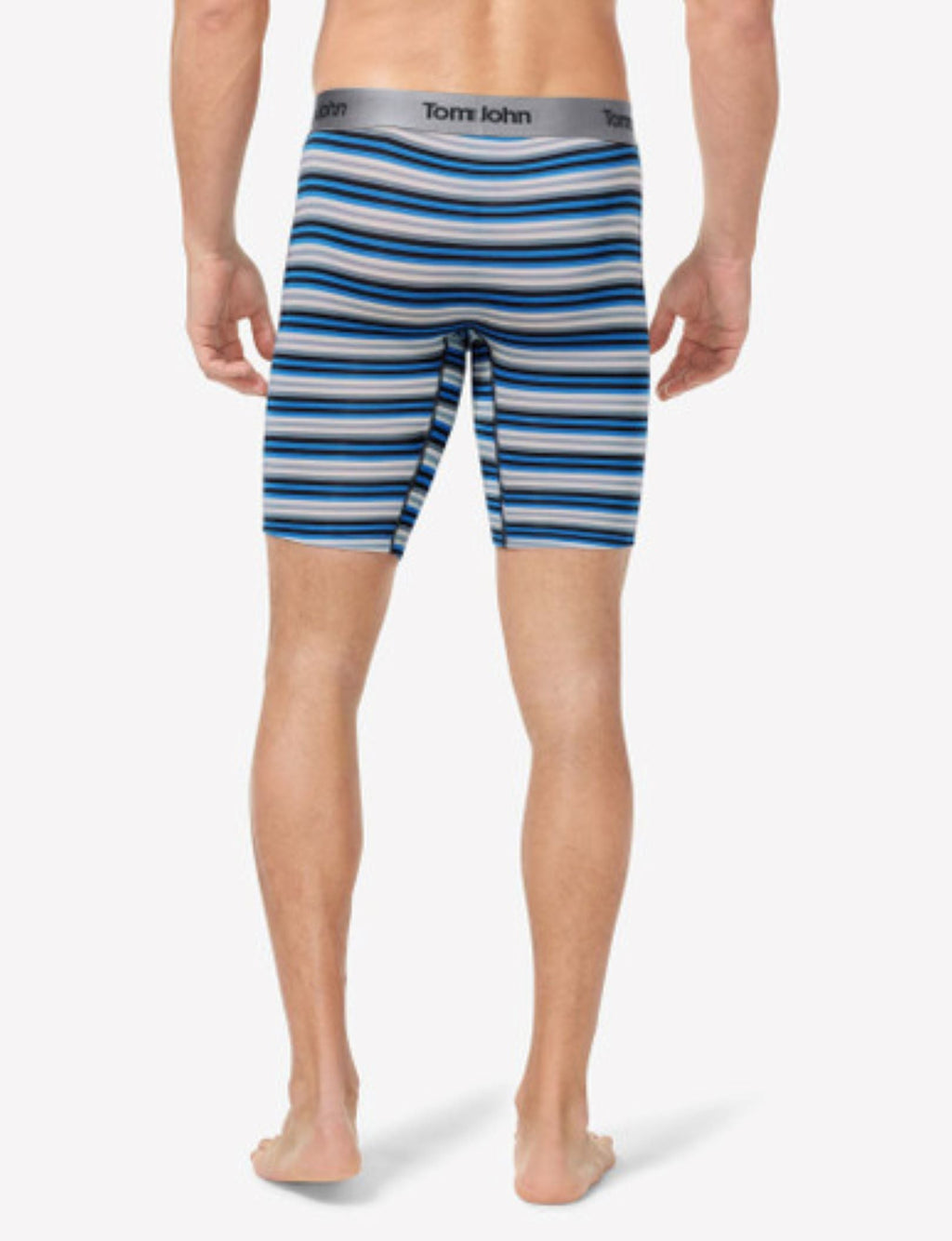 Second Skin Boxer Brief 8"::Azure Blue Globe Stripe