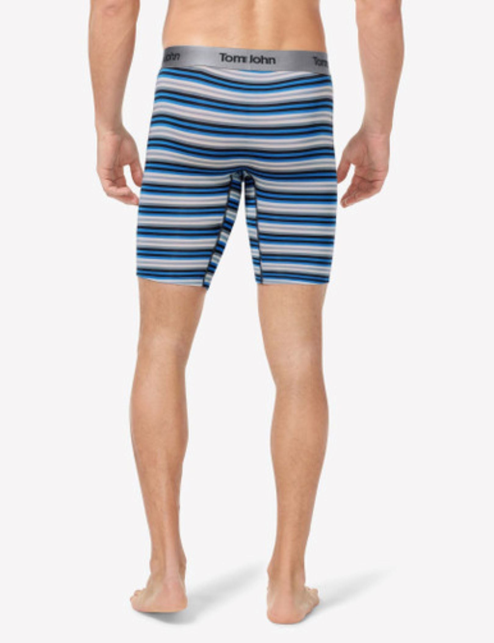 Second Skin Boxer Brief 8"::Azure Blue Globe Stripe