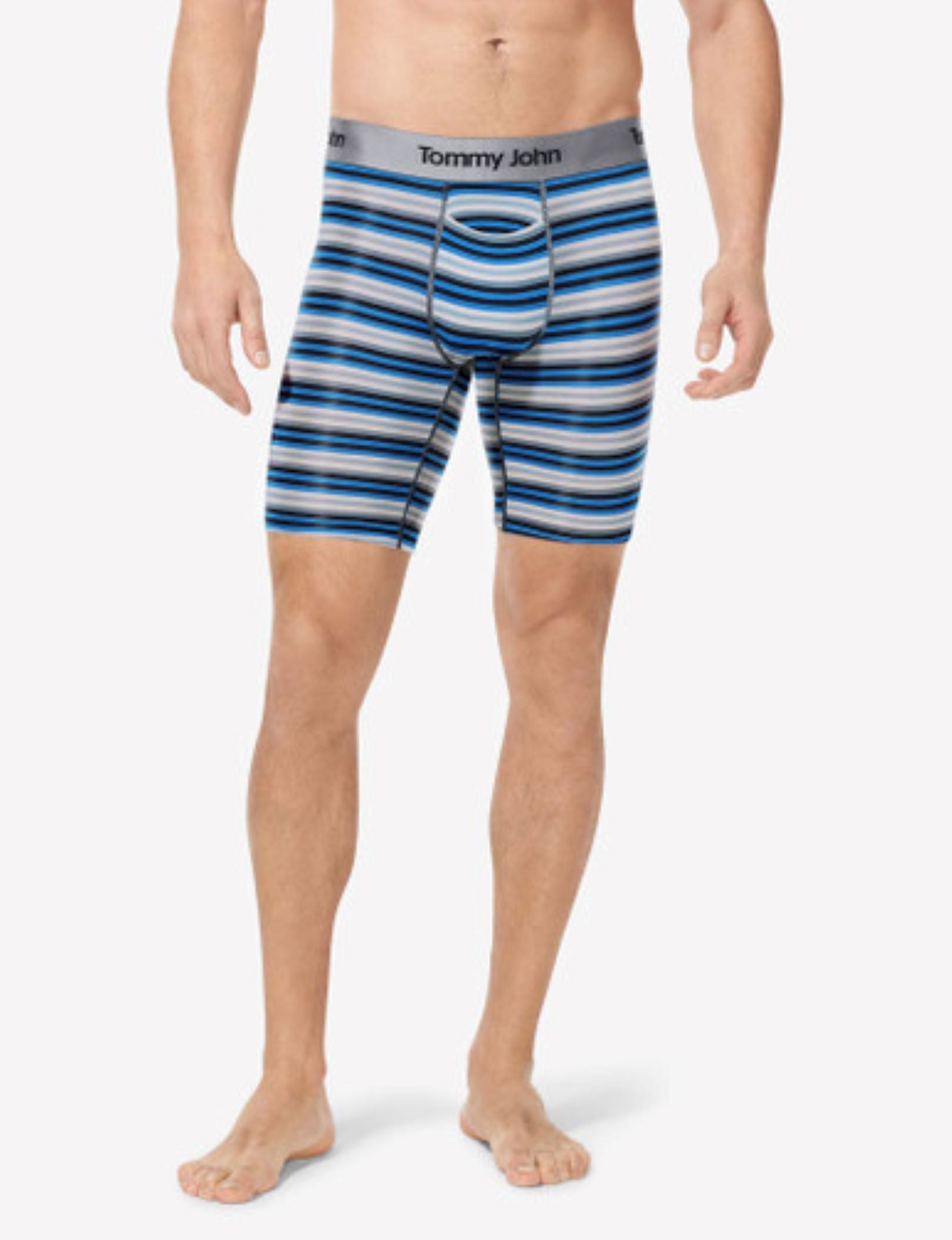 Second Skin Boxer Brief 8"::Azure Blue Globe Stripe
