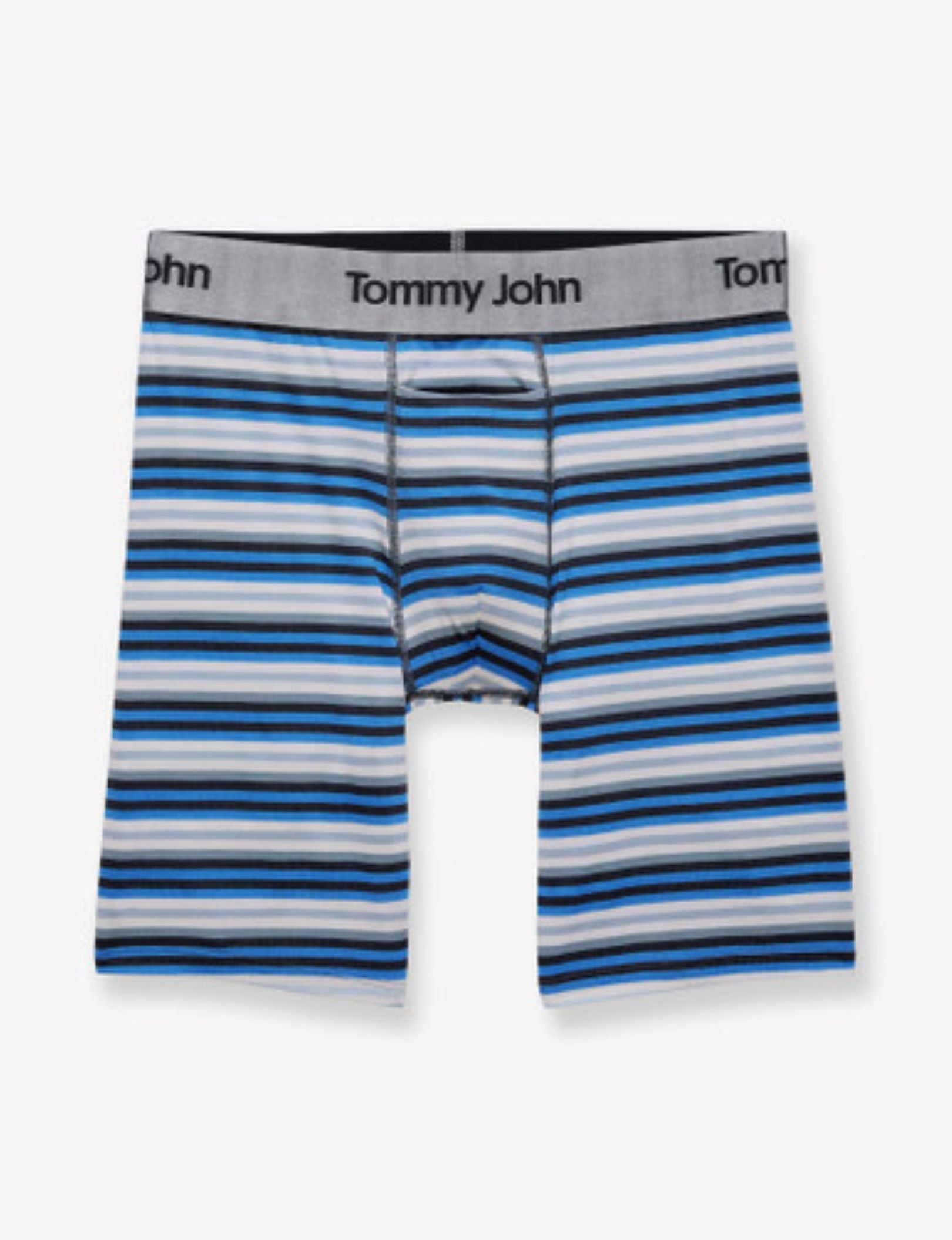 Second Skin Boxer Brief 8"::Azure Blue Globe Stripe