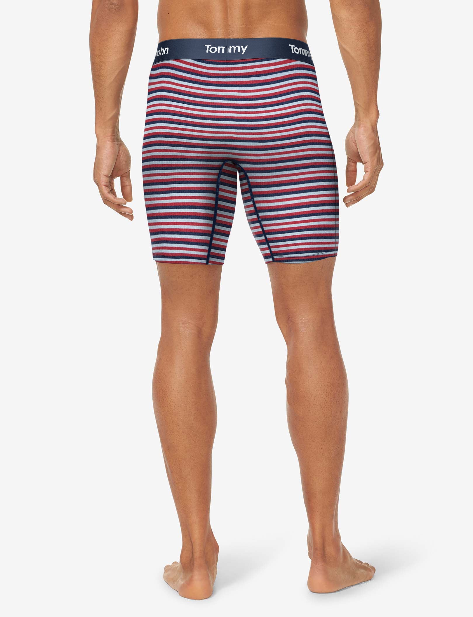 Second Skin Boxer Brief 8"::Cashmere Blue Globe Stripe