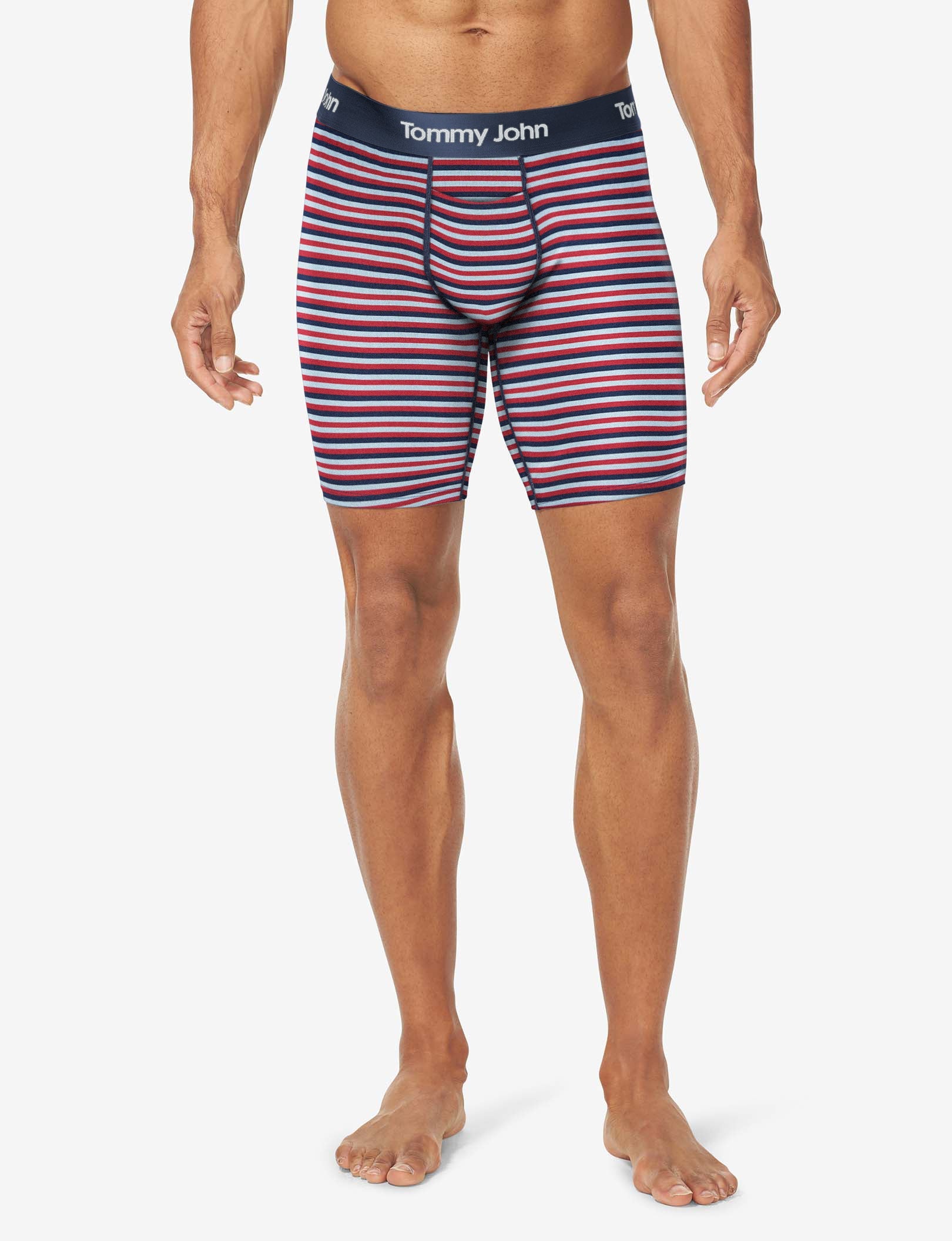 Second Skin Boxer Brief 8"::Cashmere Blue Globe Stripe