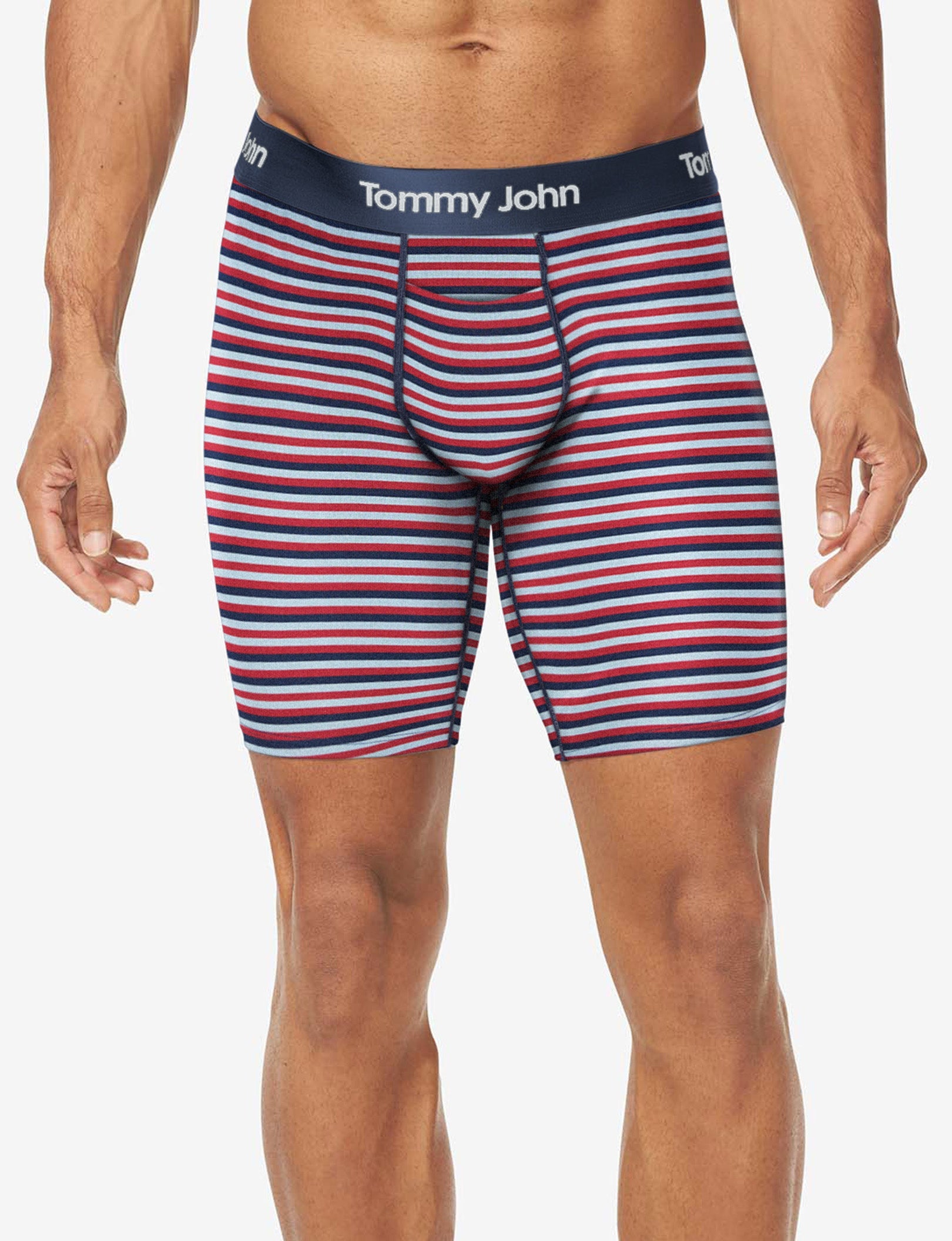Second Skin Boxer Brief 8"::Cashmere Blue Globe Stripe