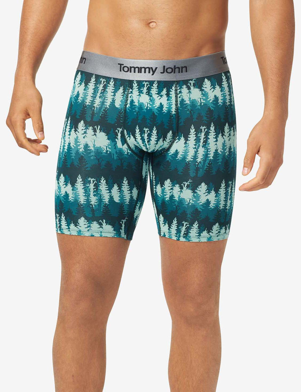 Second Skin Boxer Brief 8"::Green Treeline Print