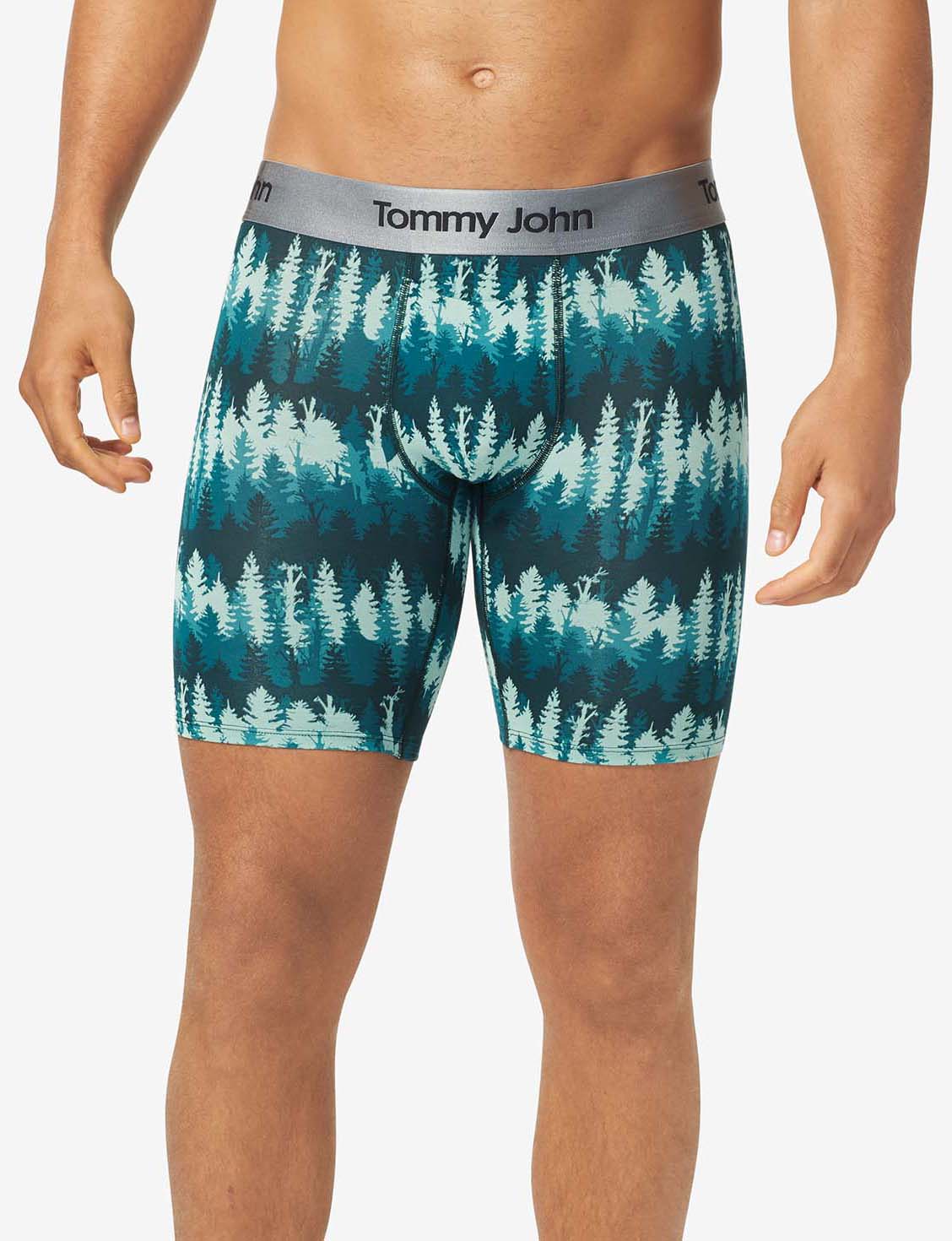 Second Skin Boxer Brief 8"::Green Treeline Print