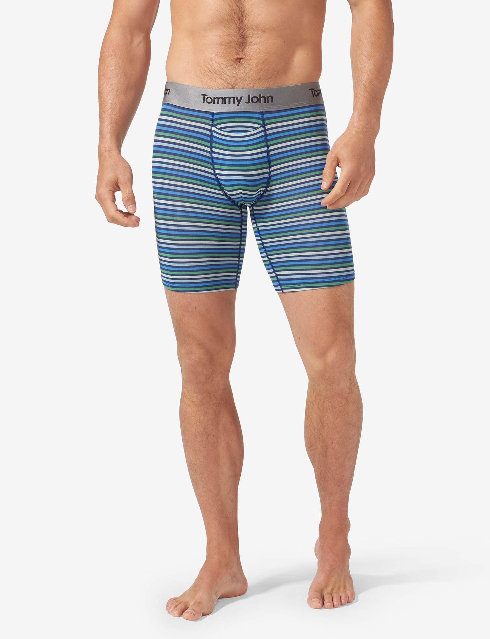 Second Skin Boxer Brief 8"::Estate Blue Globe Stripe
